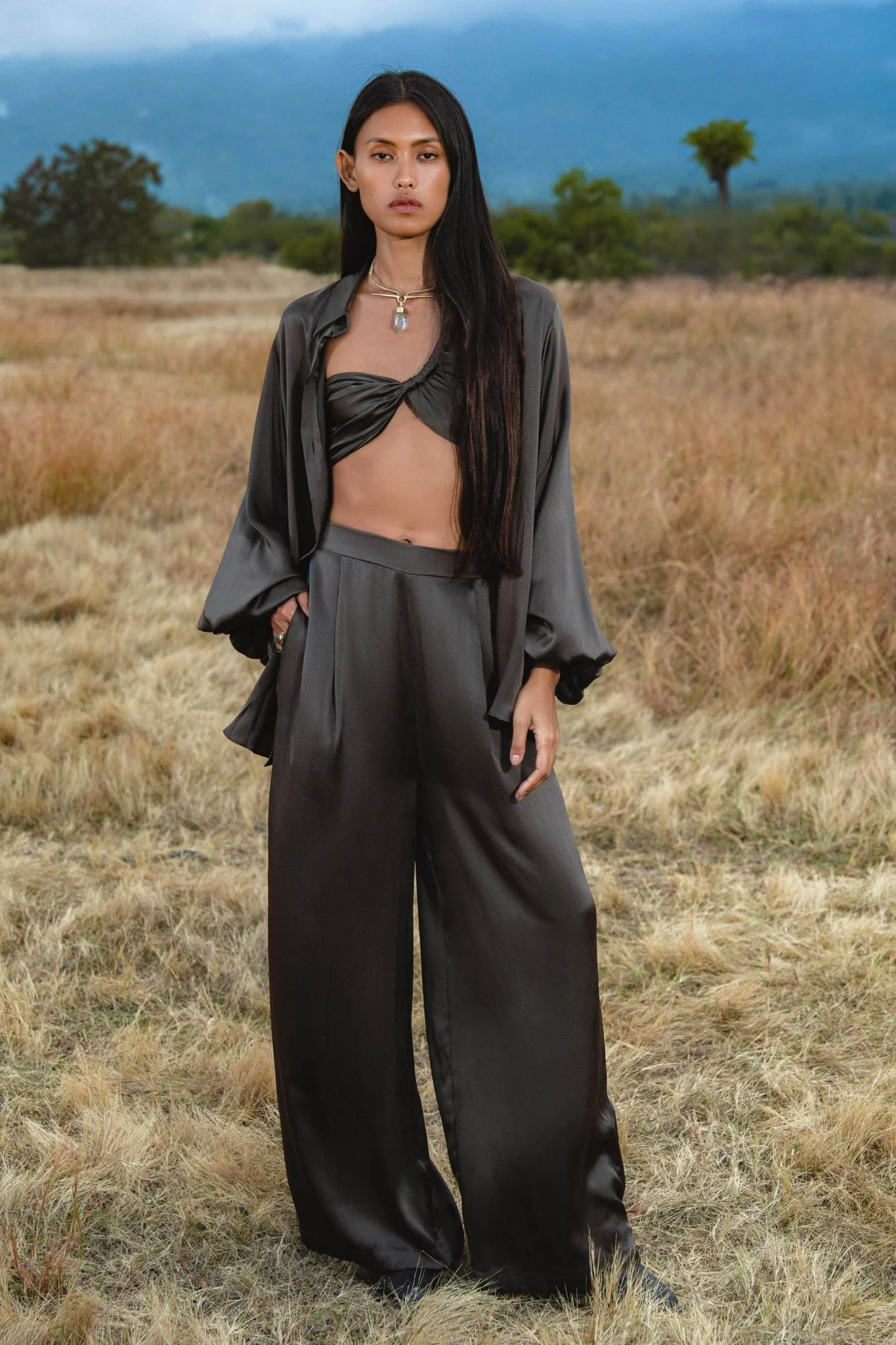 Apsara Bra in Asphalt Gray – Pure Silk Transformable - Image 2