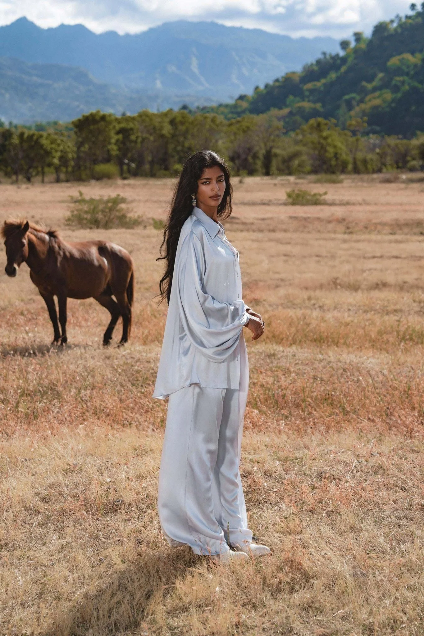 Apsara Mist  Light Blue Silk Kimono Blouse Balloon Sleeves Organic Boho Robe Jacket Top - Image 12