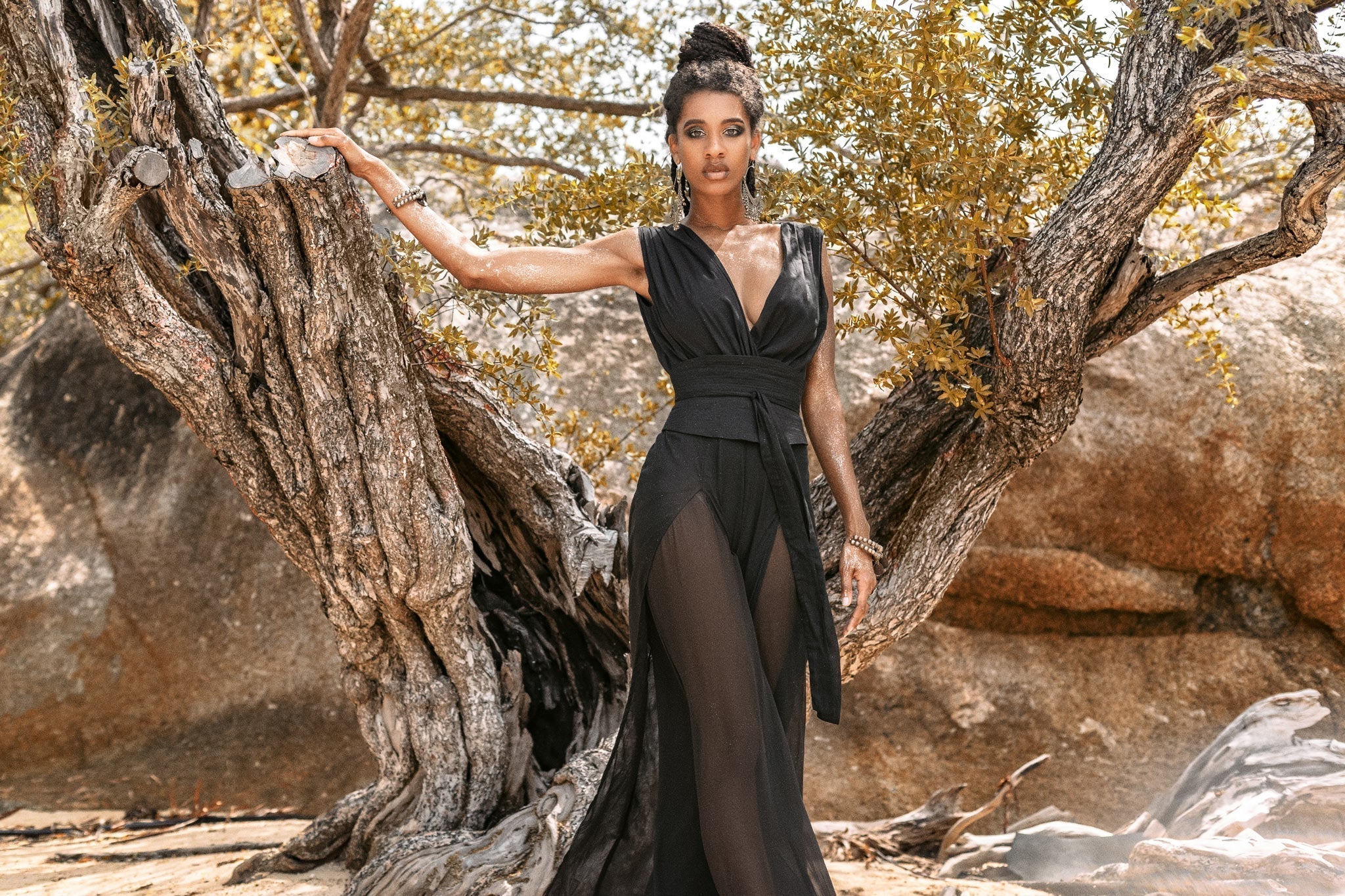 Women's Elegant Black Jumpsuit | Organic Cotton & Ahimsa Silk Romper Dress - Image 4