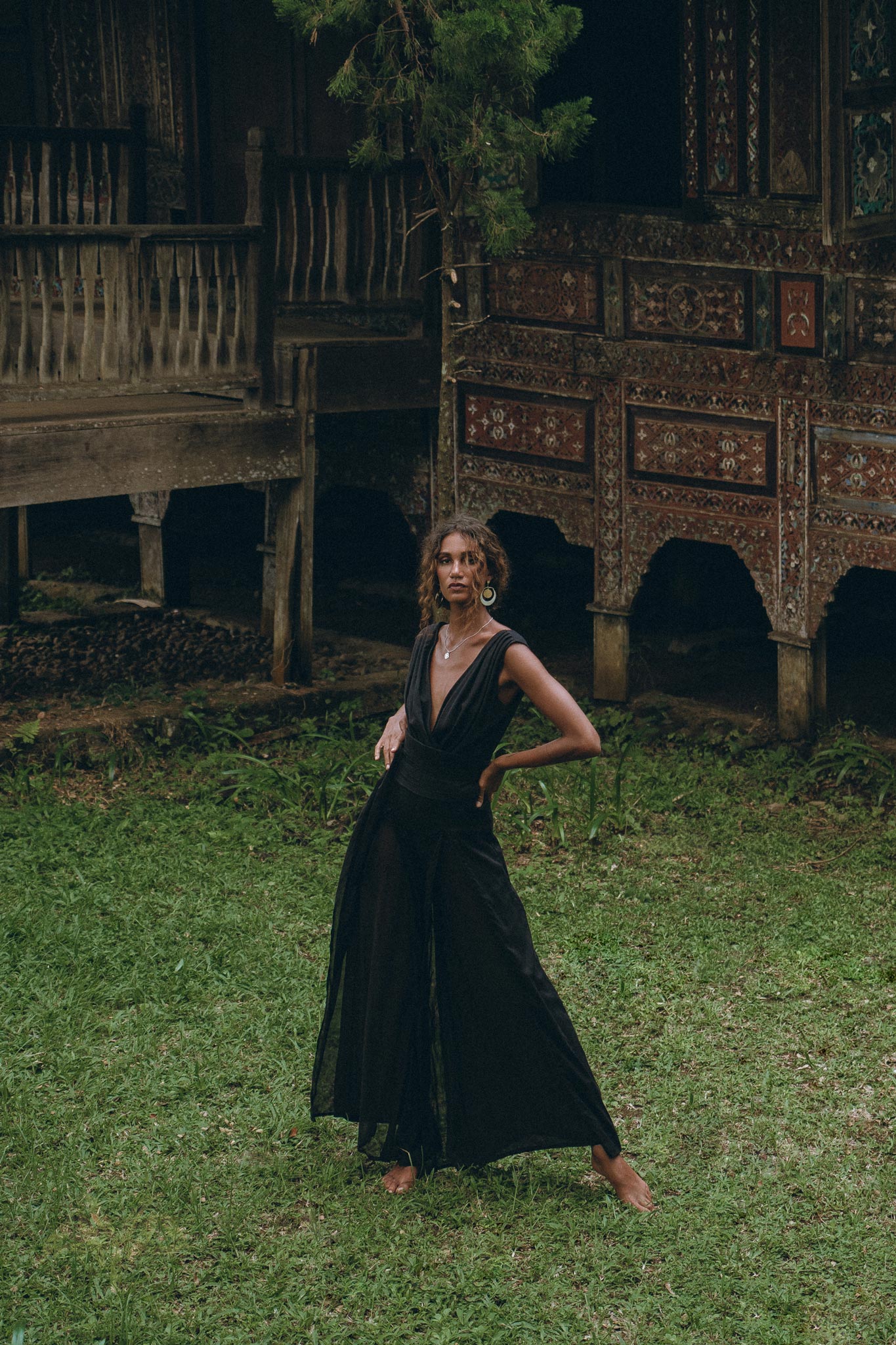 Women's Elegant Black Jumpsuit | Organic Cotton & Ahimsa Silk Romper Dress - Image 5