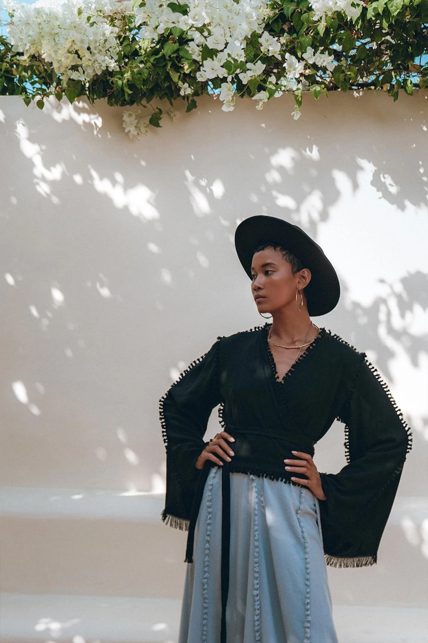 Black Boho Wrap Top • Organic Top Women • Wide Sleeve Wrap Top - Image 4
