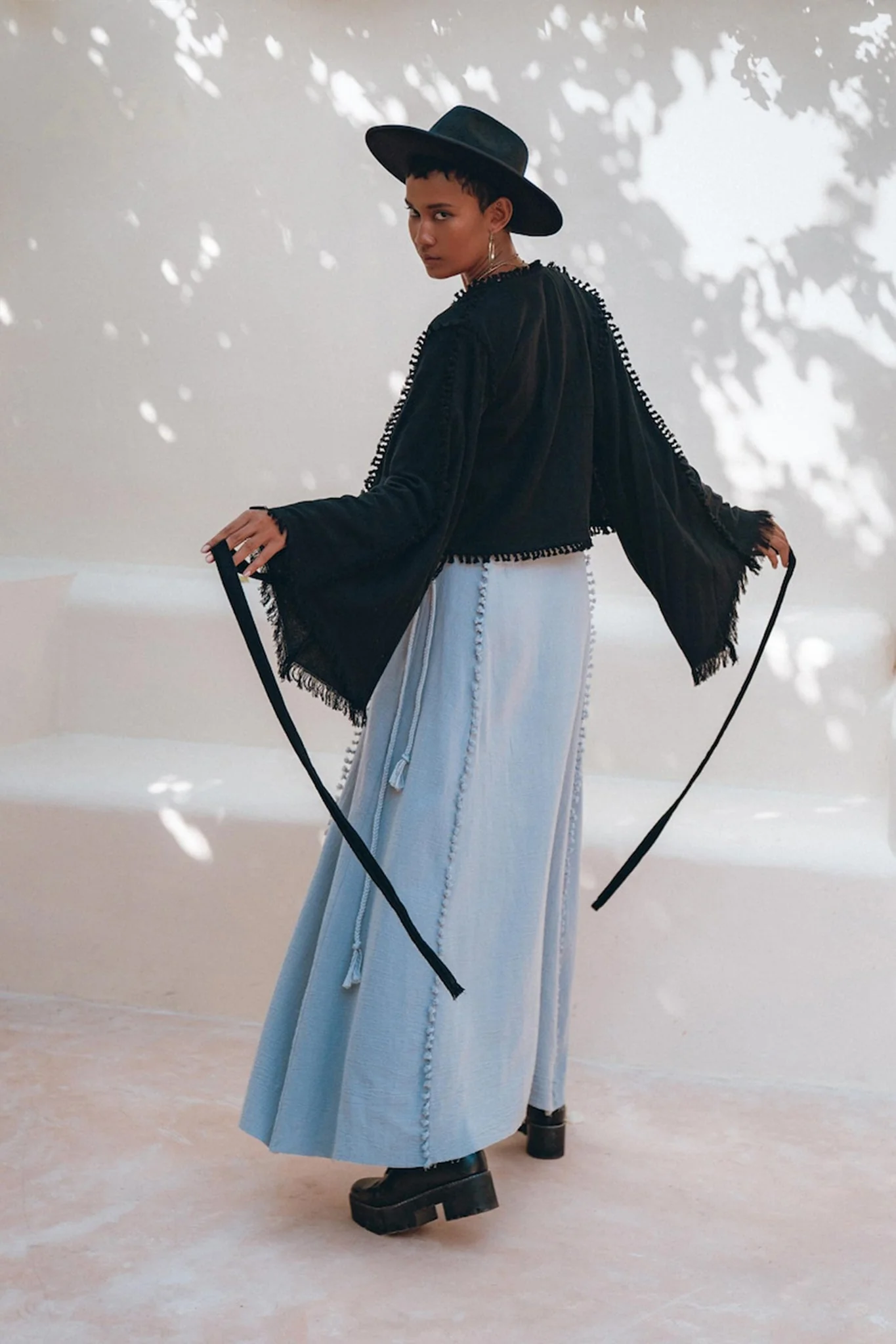 Black Boho Wrap Top • Organic Top Women • Wide Sleeve Wrap Top - Image 7