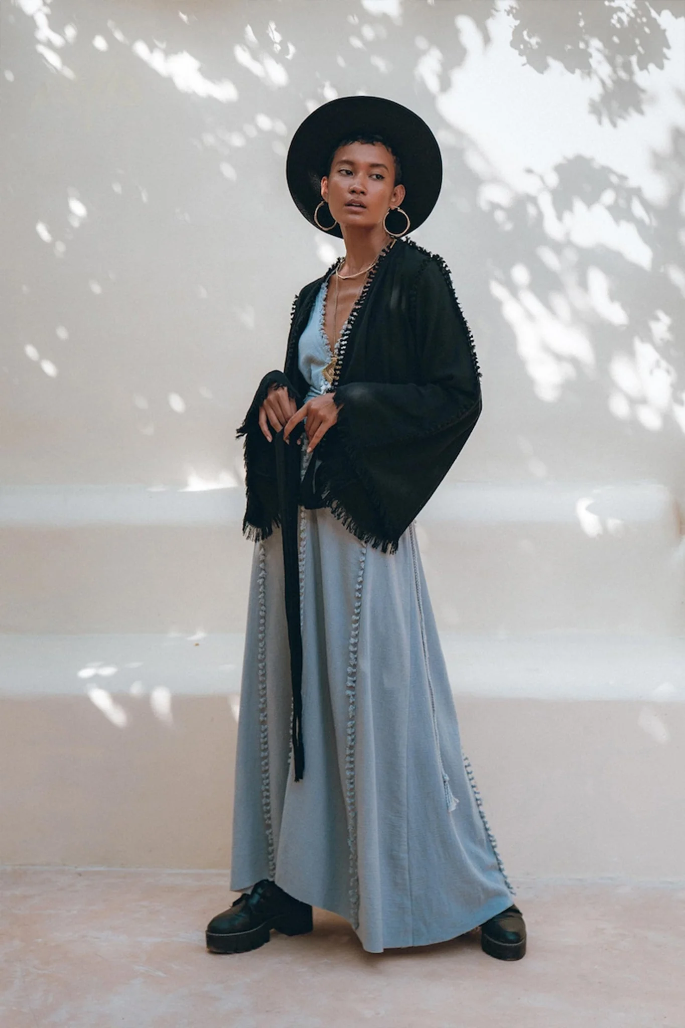 Black Boho Wrap Top • Organic Top Women • Wide Sleeve Wrap Top - Image 8