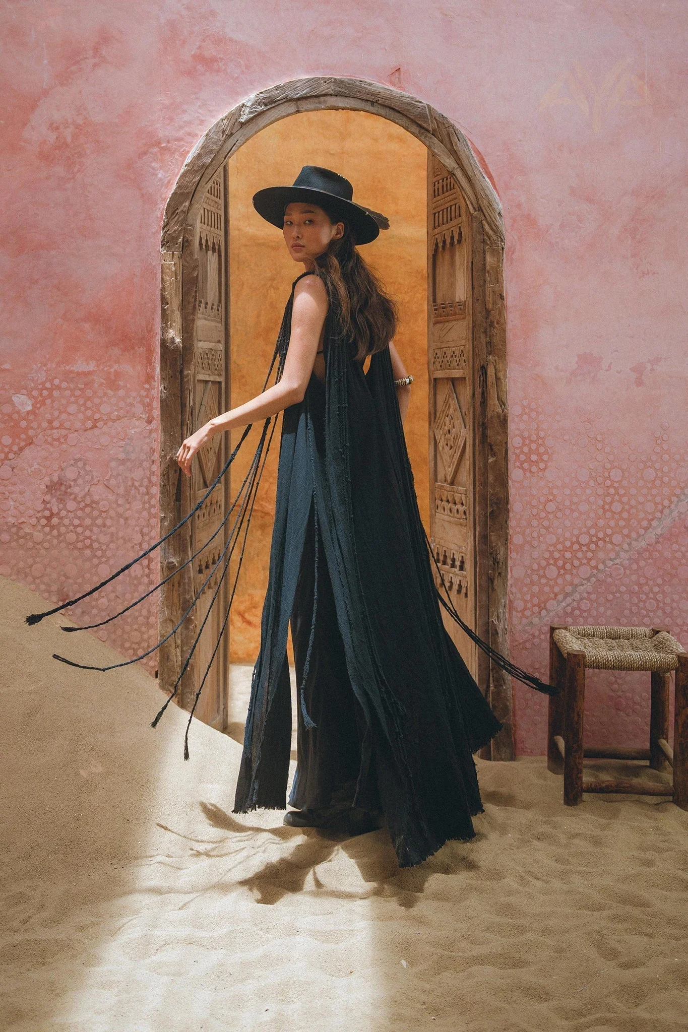 Black Athena Cape • Summer Beach Kaftan • Boho Long Robe • Greek Goddess Cape Dress - Image 2