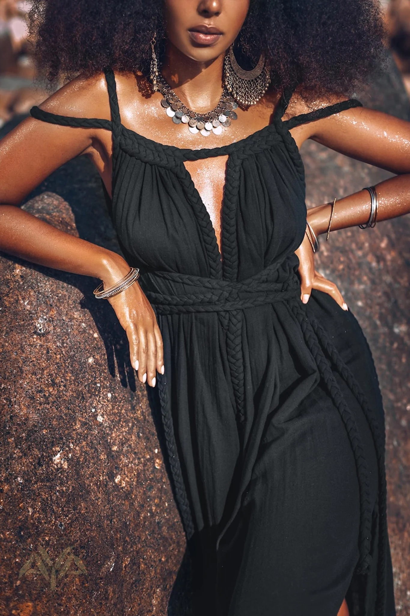 Black Greek Goddess Prom Boho Evening Dress