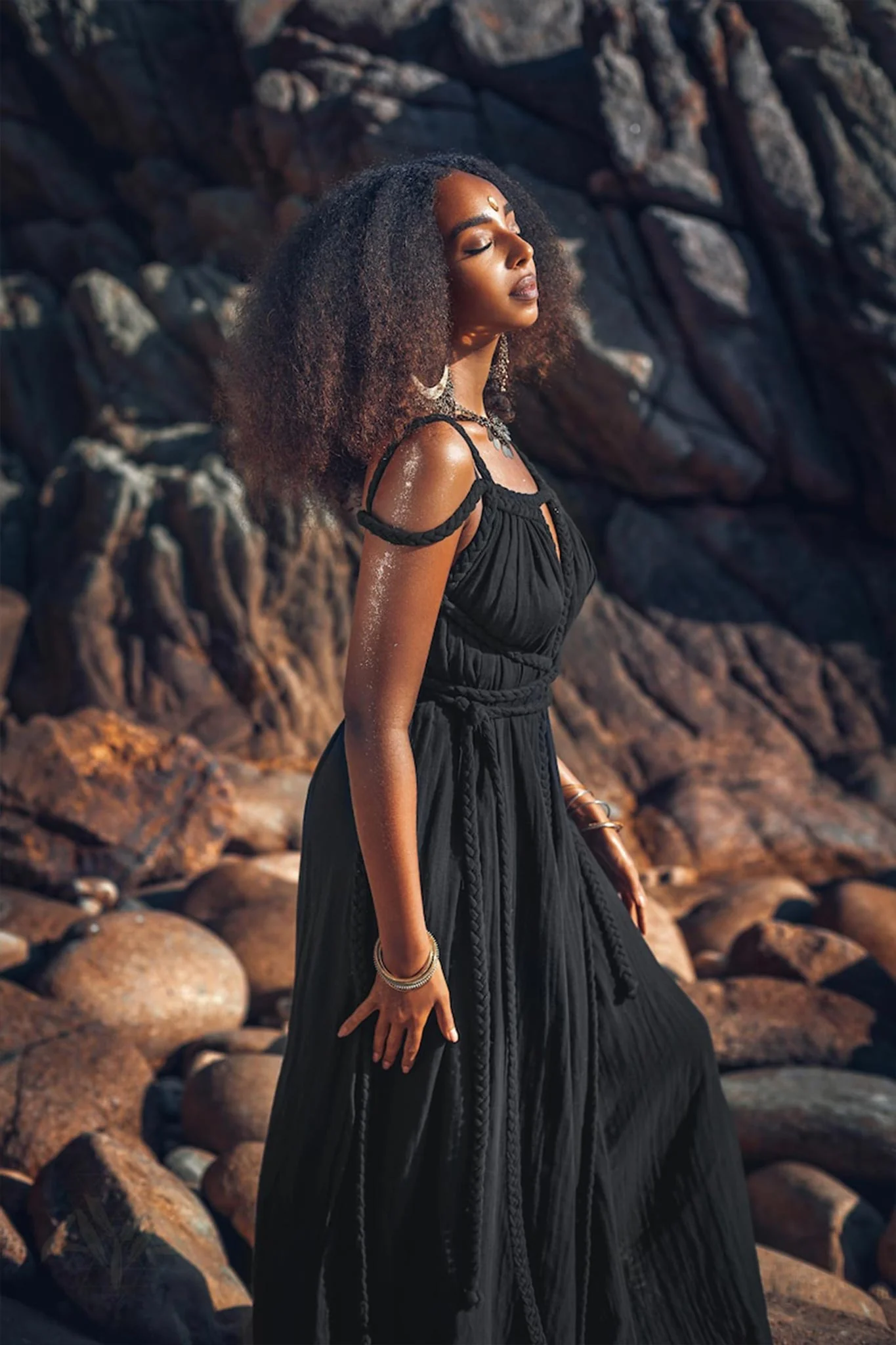 Black Greek Goddess Prom Boho Evening Dress - Image 10