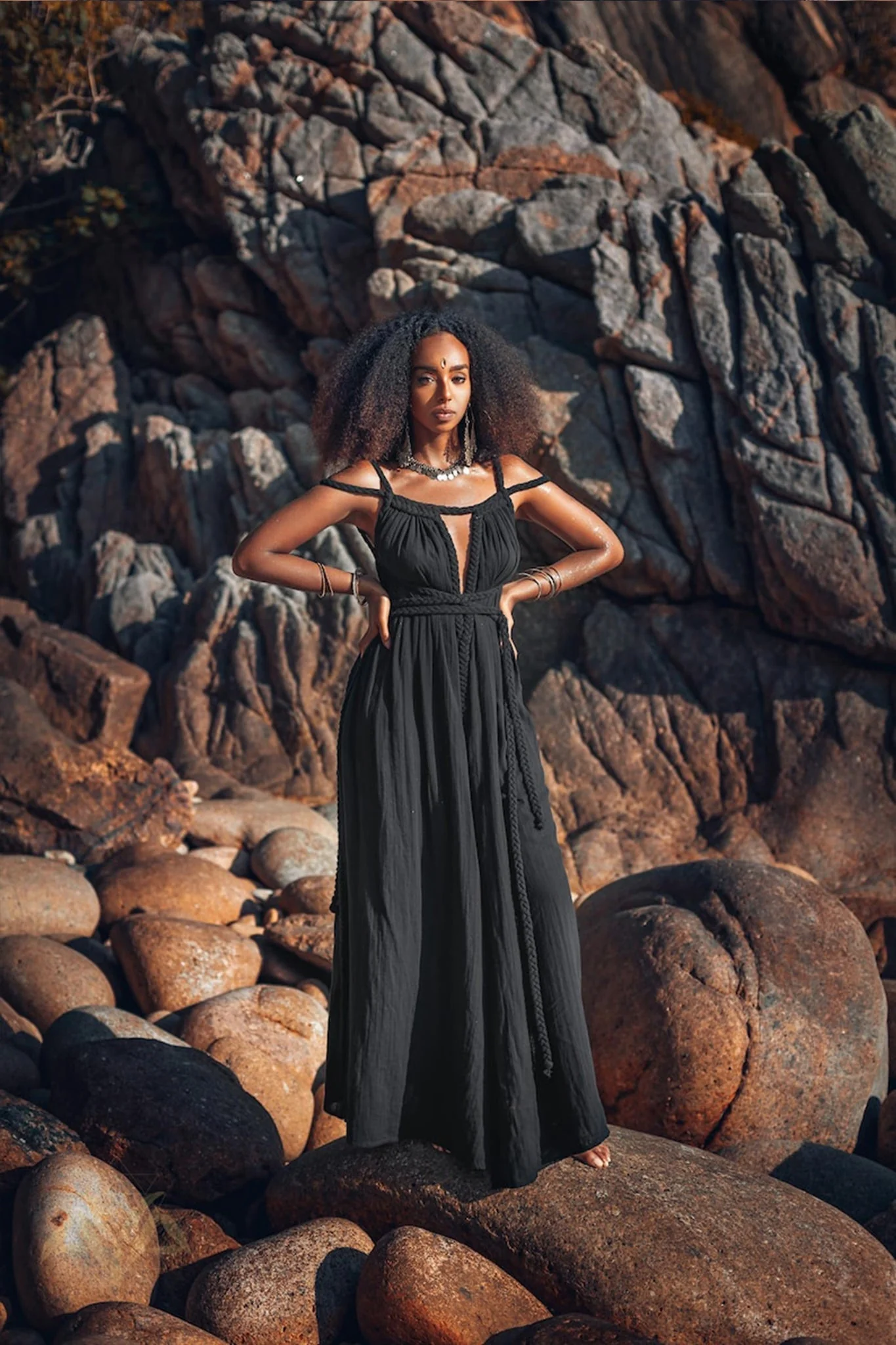 Black Greek Goddess Prom Boho Evening Dress - Image 2