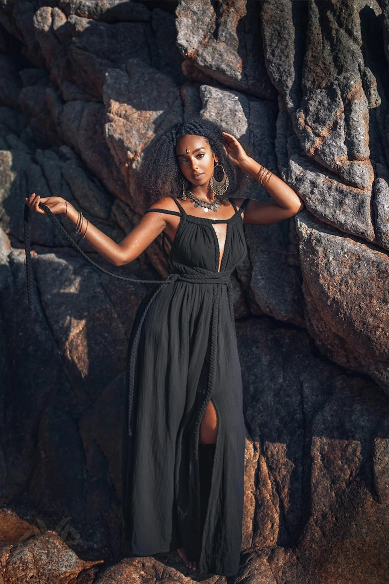 Black Greek Goddess Prom Boho Evening Dress - Image 4