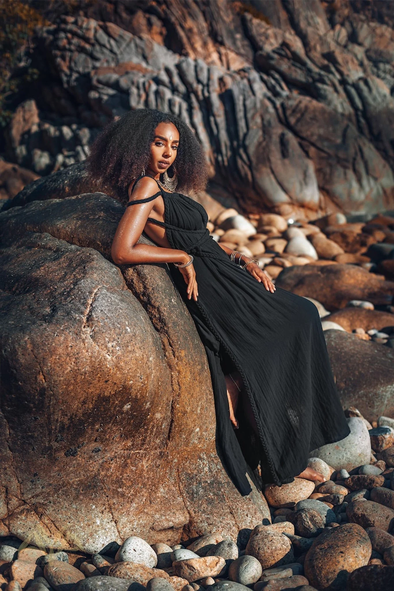Black Greek Goddess Prom Boho Evening Dress - Image 5