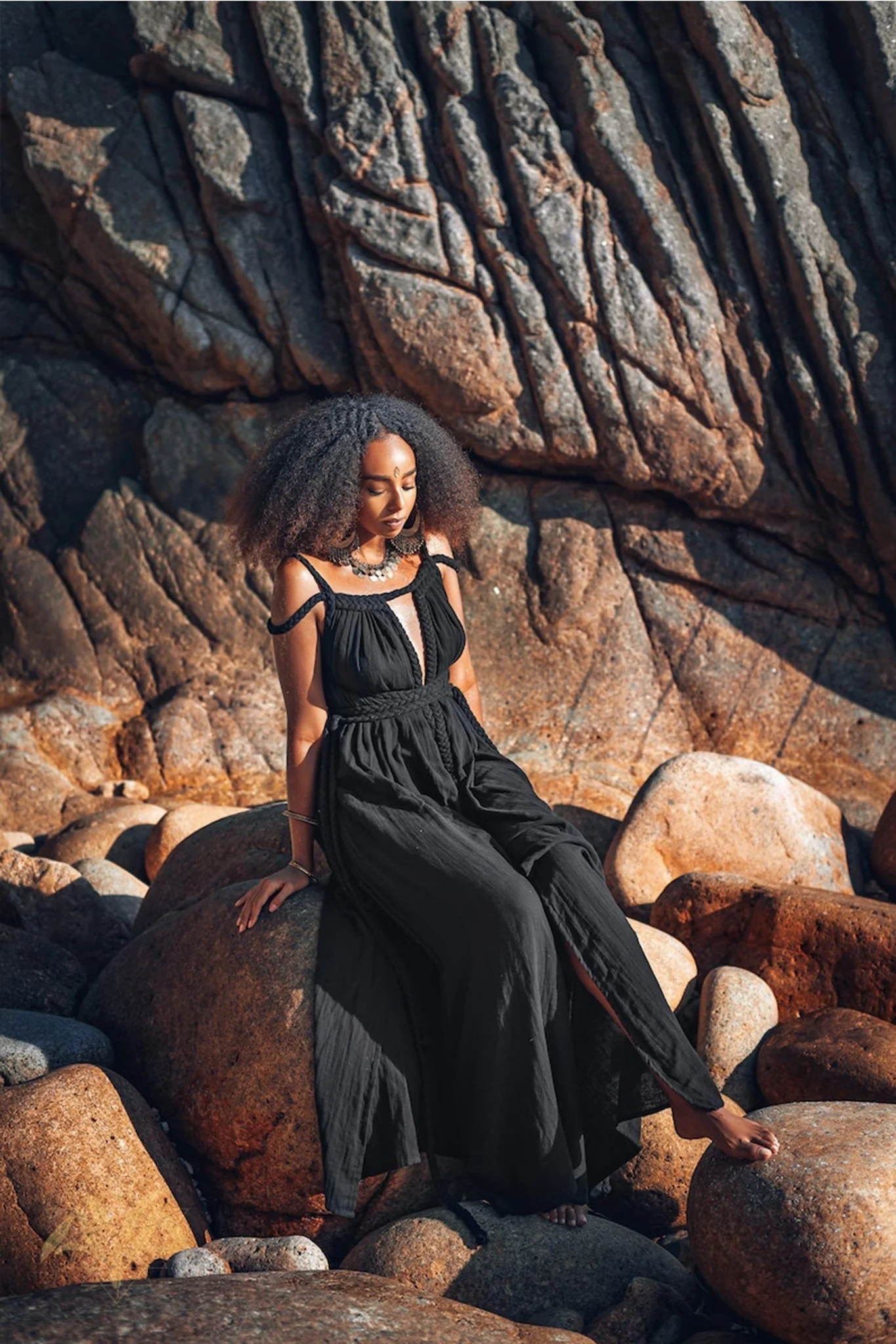 Black Greek Goddess Prom Boho Evening Dress - Image 7