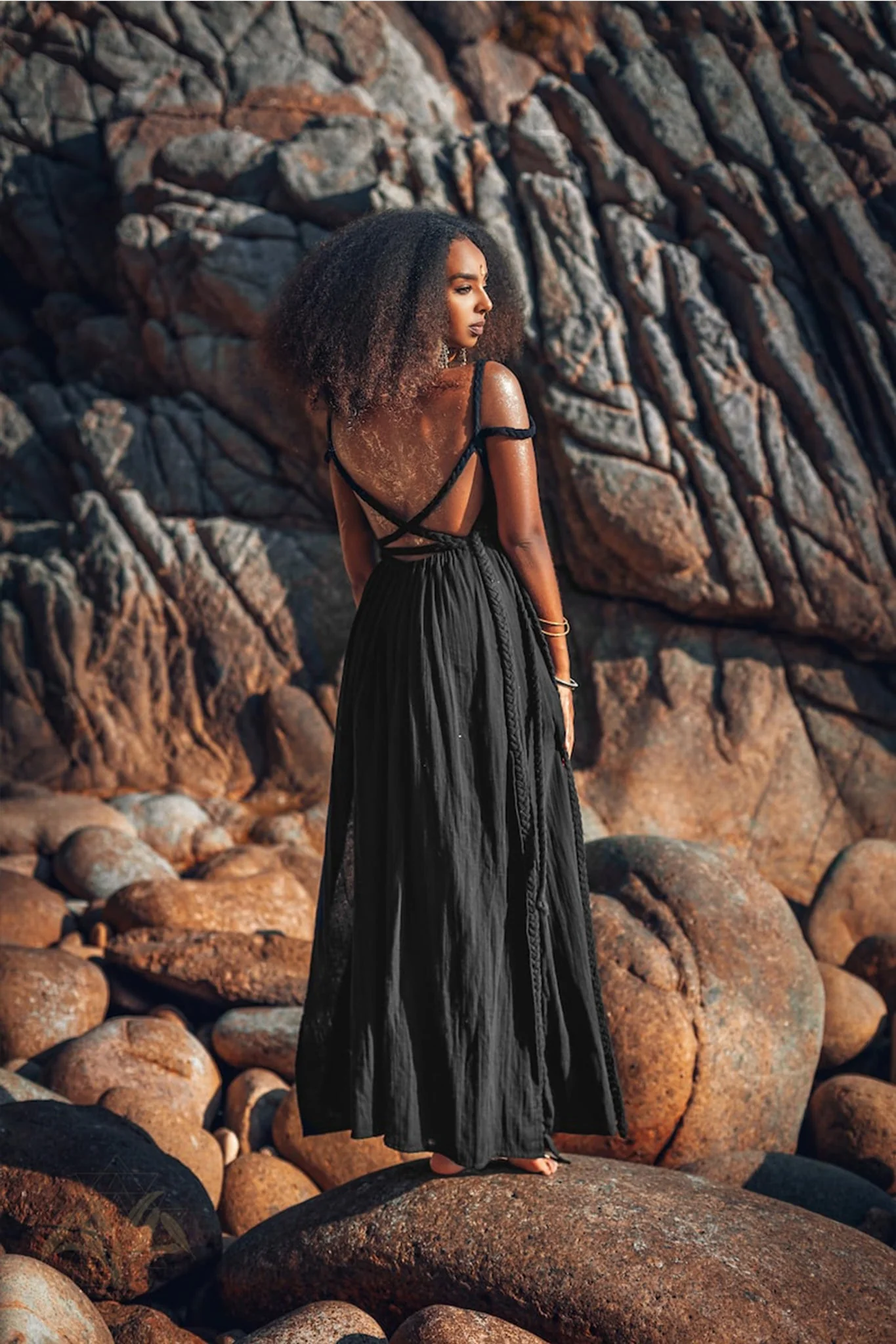 Black Greek Goddess Prom Boho Evening Dress - Image 9