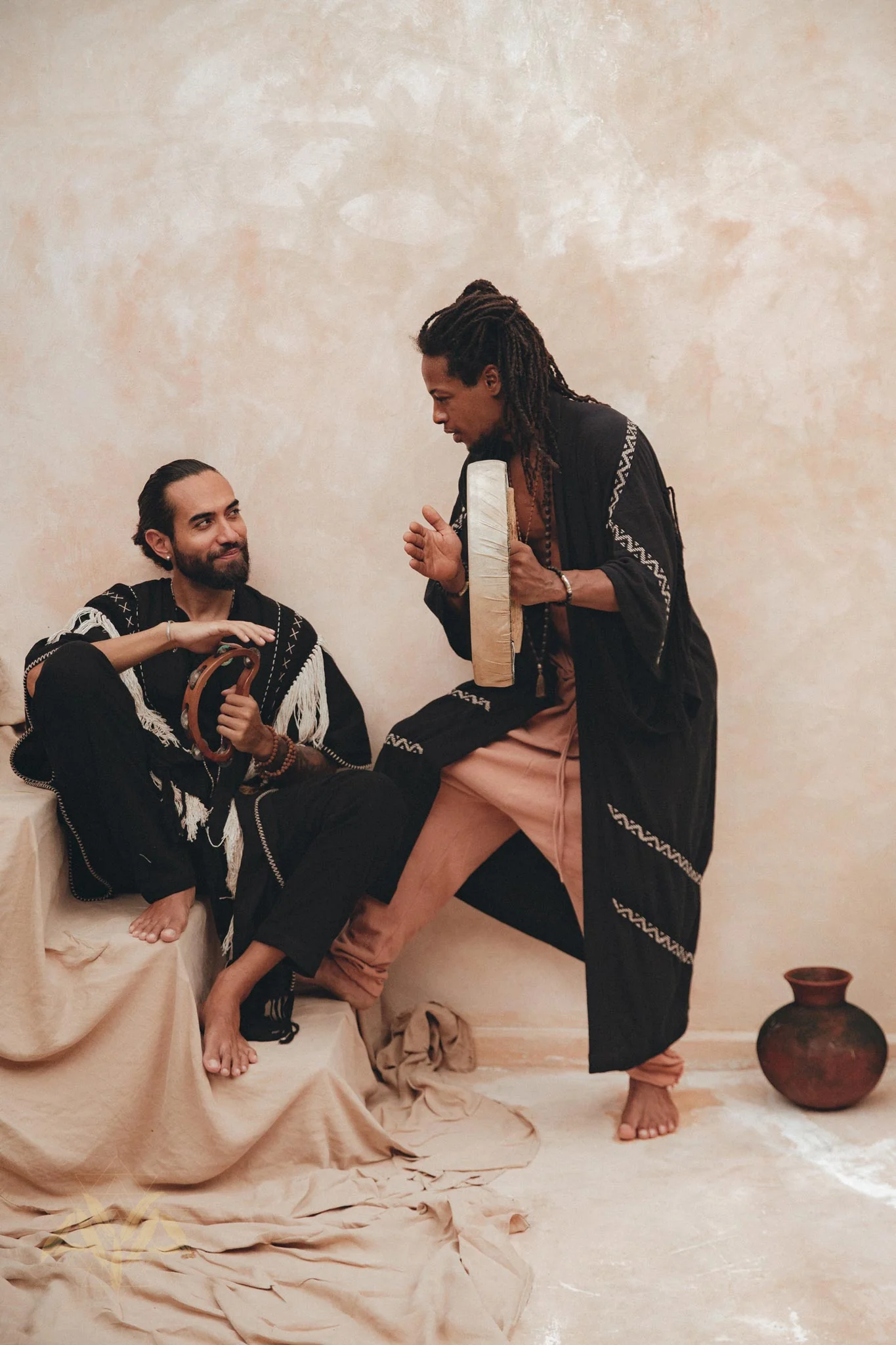 Black Hand Embroidered Tribal Kimono Overcoat for Men - Image 4