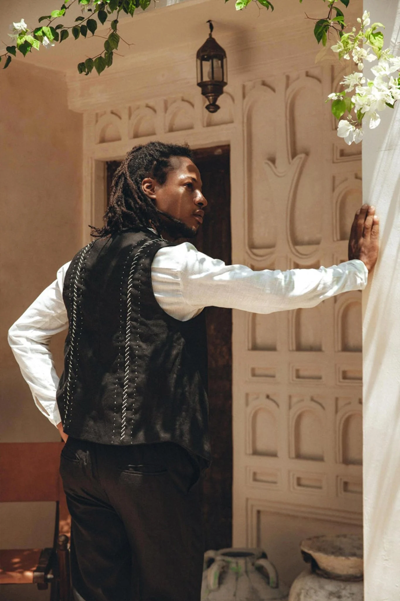 Black Hand Embroidered Vest for Men - Image 10