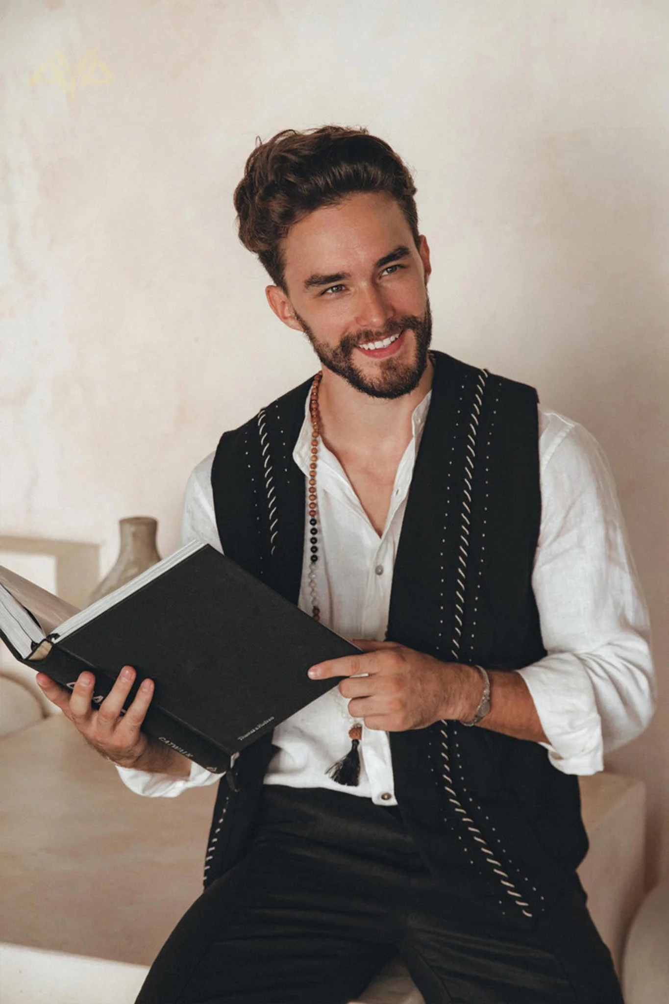 Black Hand Embroidered Vest for Men - Image 2
