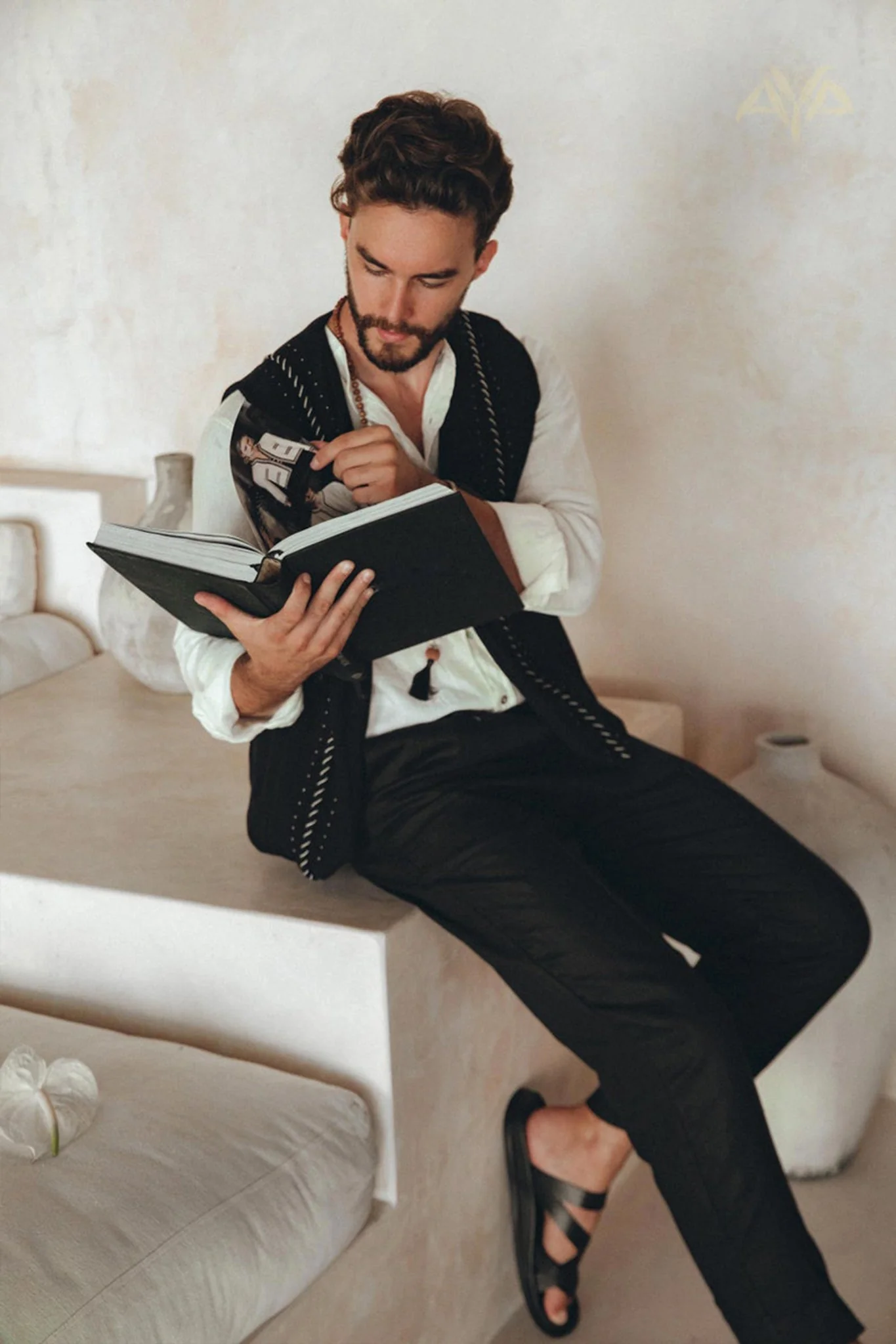 Black Hand Embroidered Vest for Men - Image 3