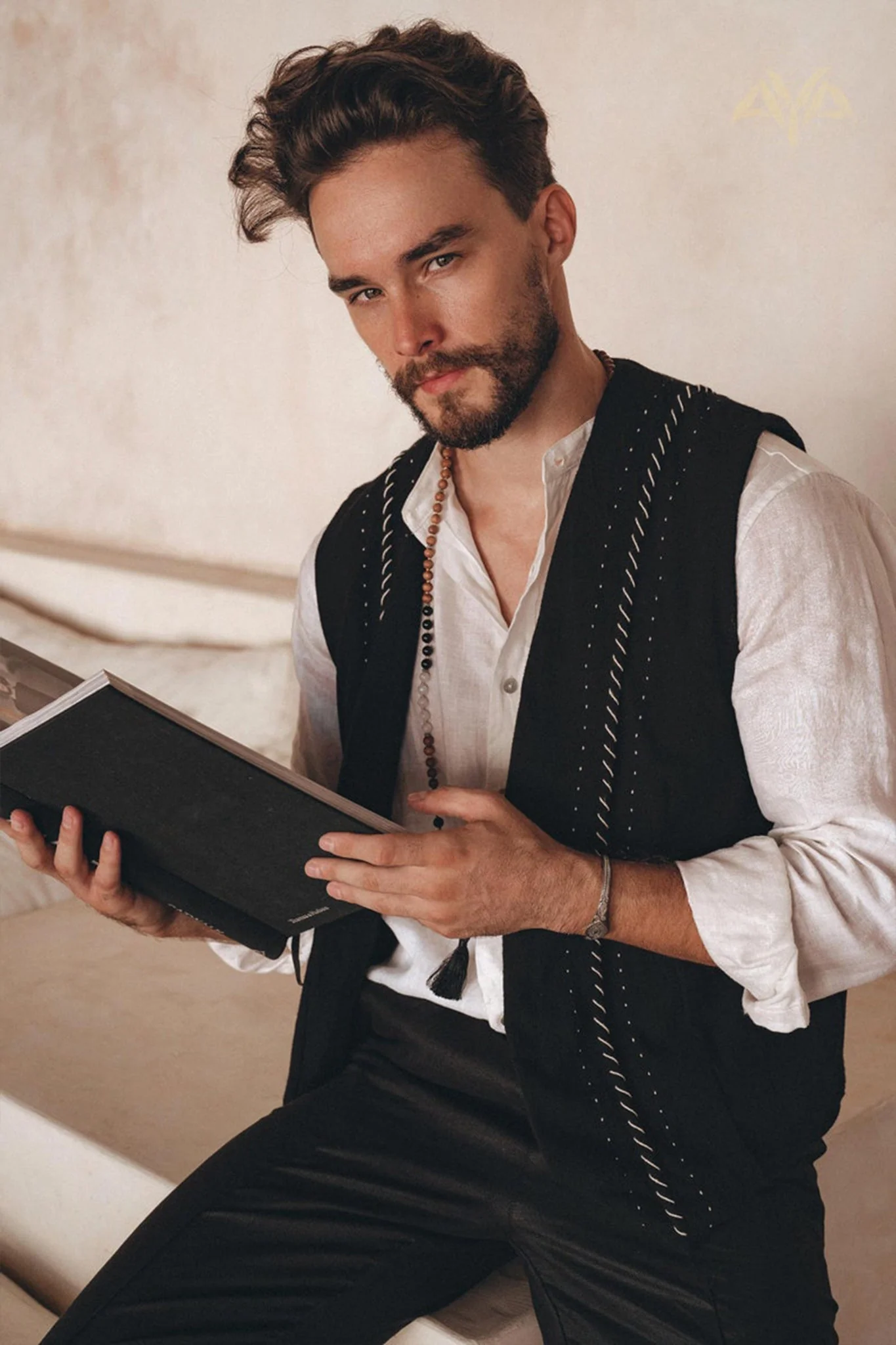 Black Hand Embroidered Vest for Men - Image 4
