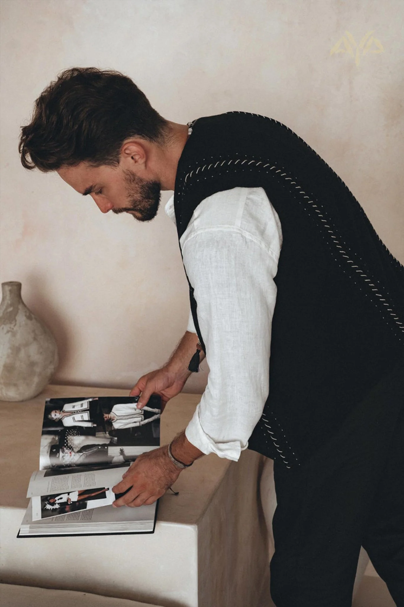 Black Hand Embroidered Vest for Men - Image 5