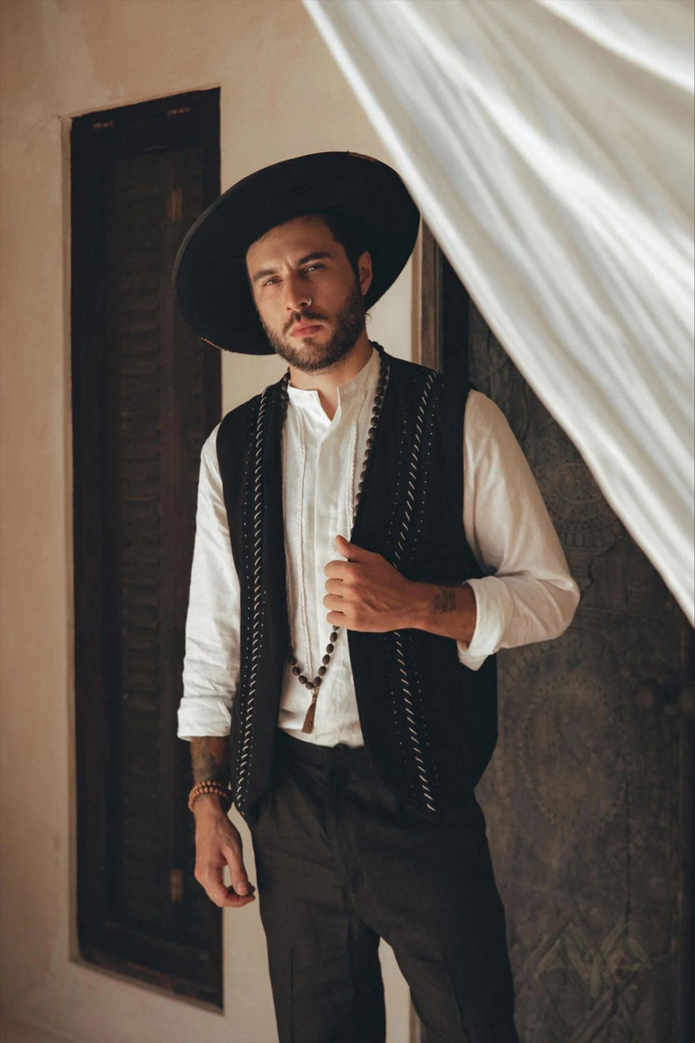 Black Hand Embroidered Vest for Men - Image 6