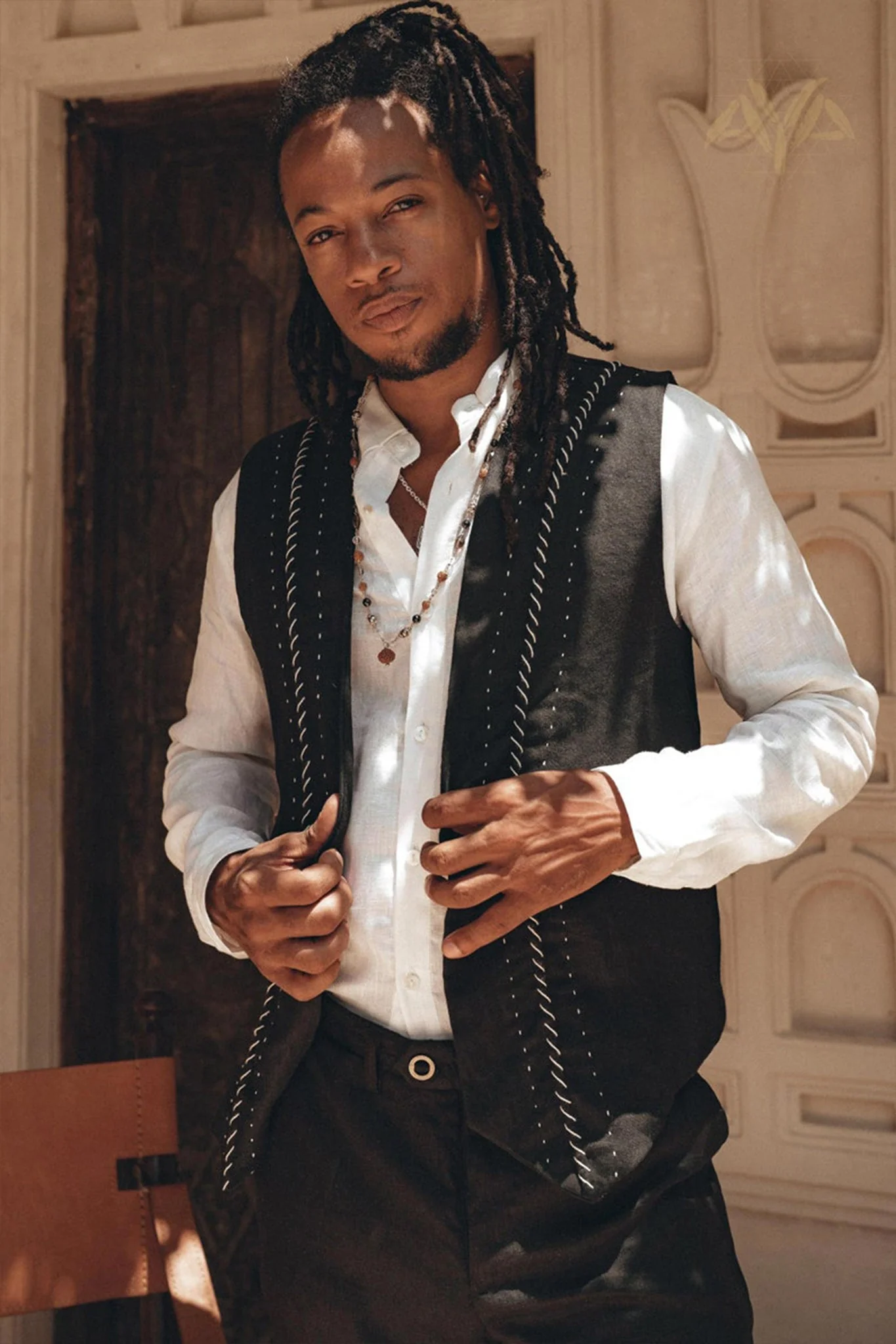 Black Hand Embroidered Vest for Men - Image 8