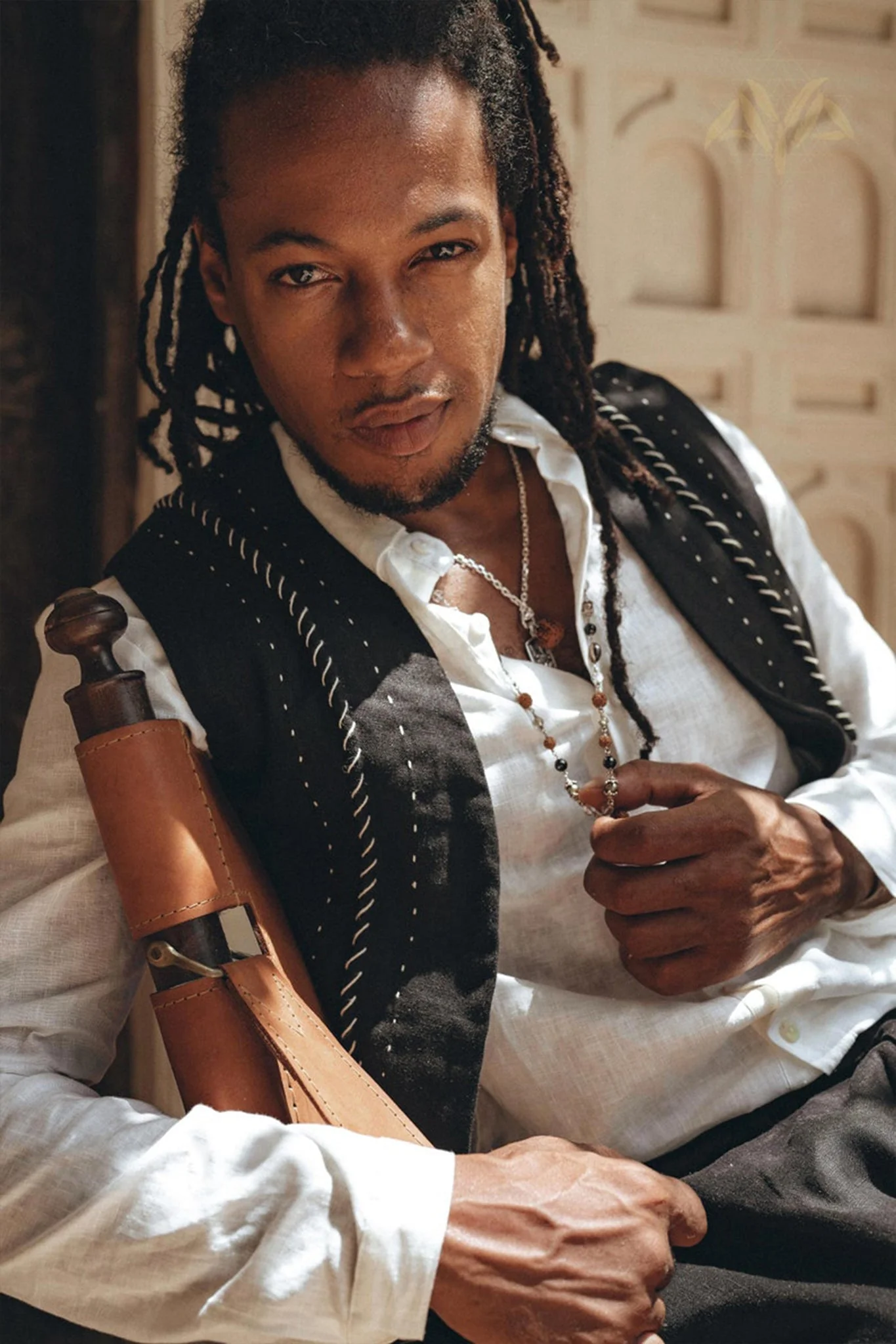 Black Hand Embroidered Vest for Men - Image 9