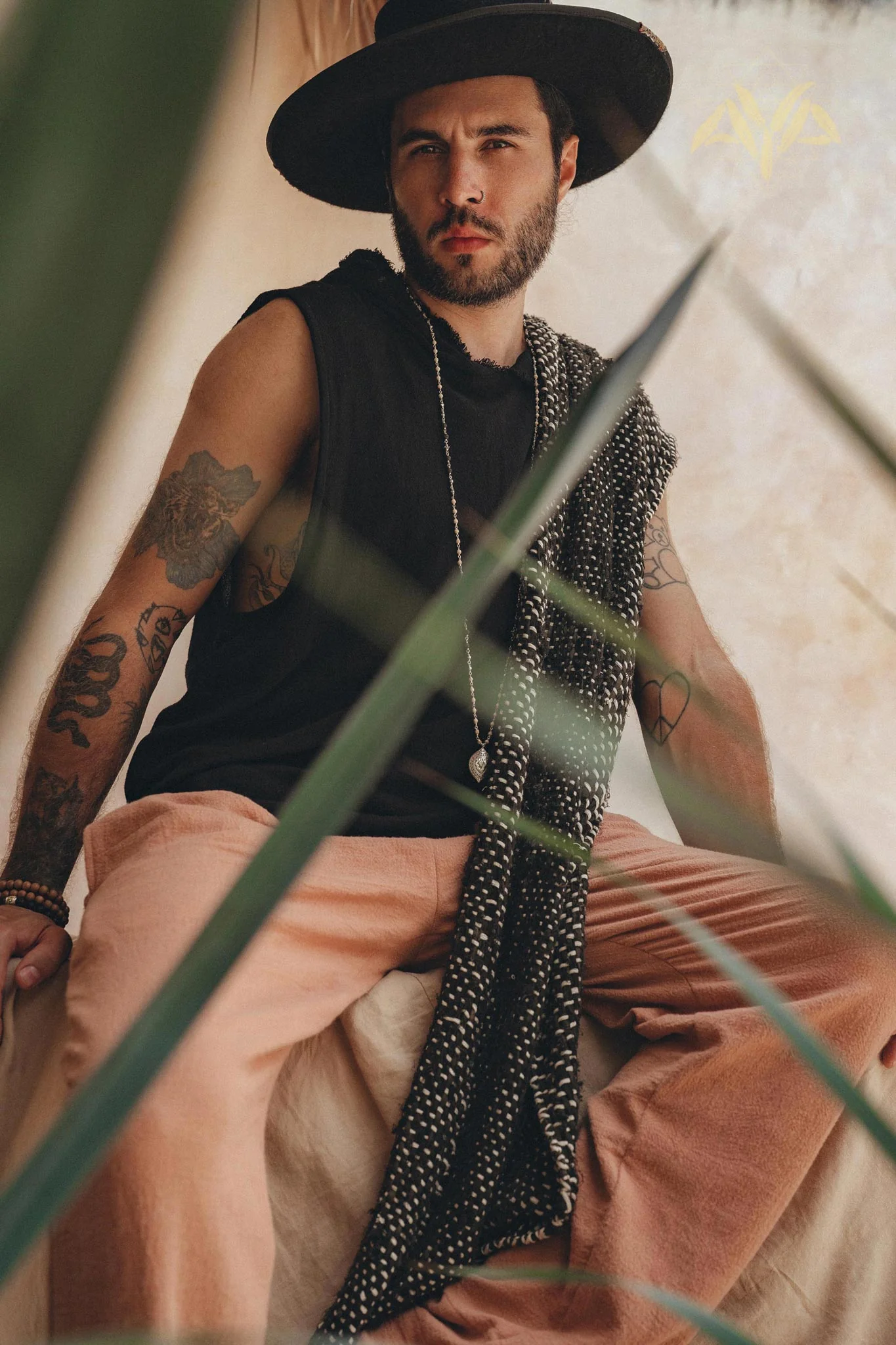 Black with White Hand-knitted Cotton Scarf for Men - Image 8