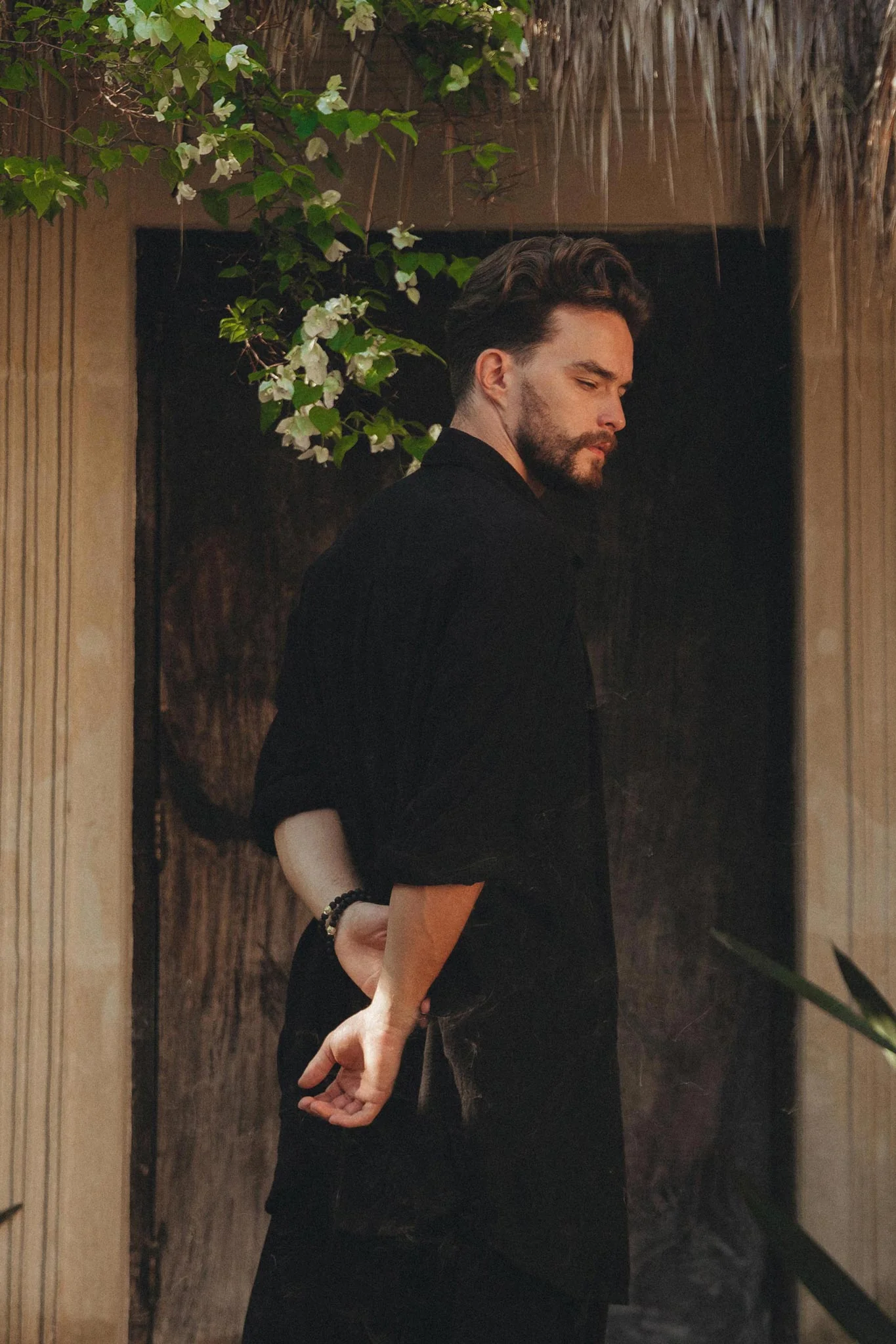 Black Handwoven Cotton Oversized Shirt for Men - Image 3