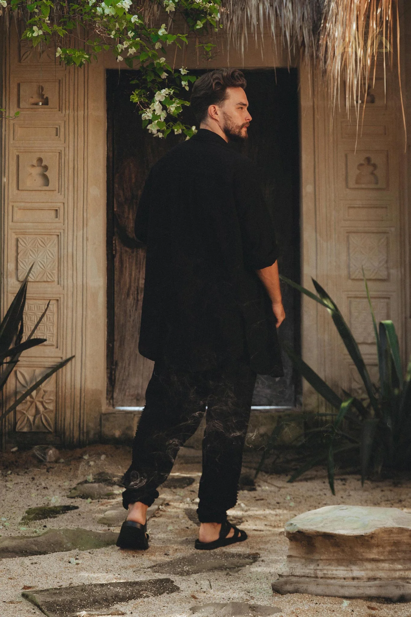 Black Handwoven Cotton Oversized Shirt for Men - Image 4