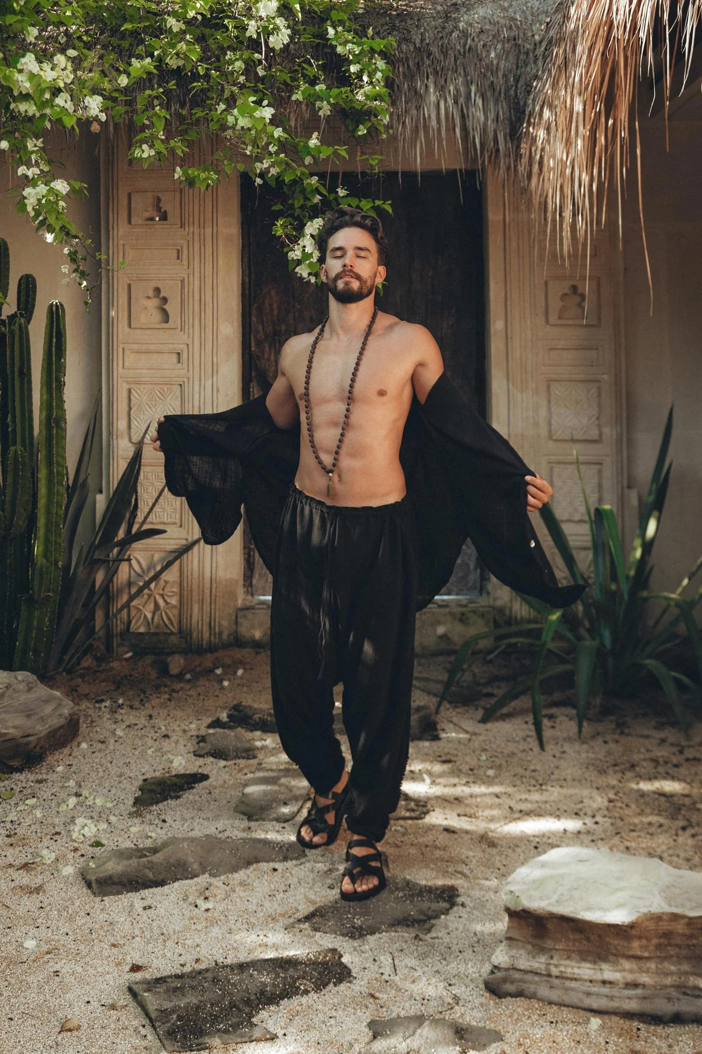 Black Handwoven Cotton Oversized Shirt for Men - Image 5