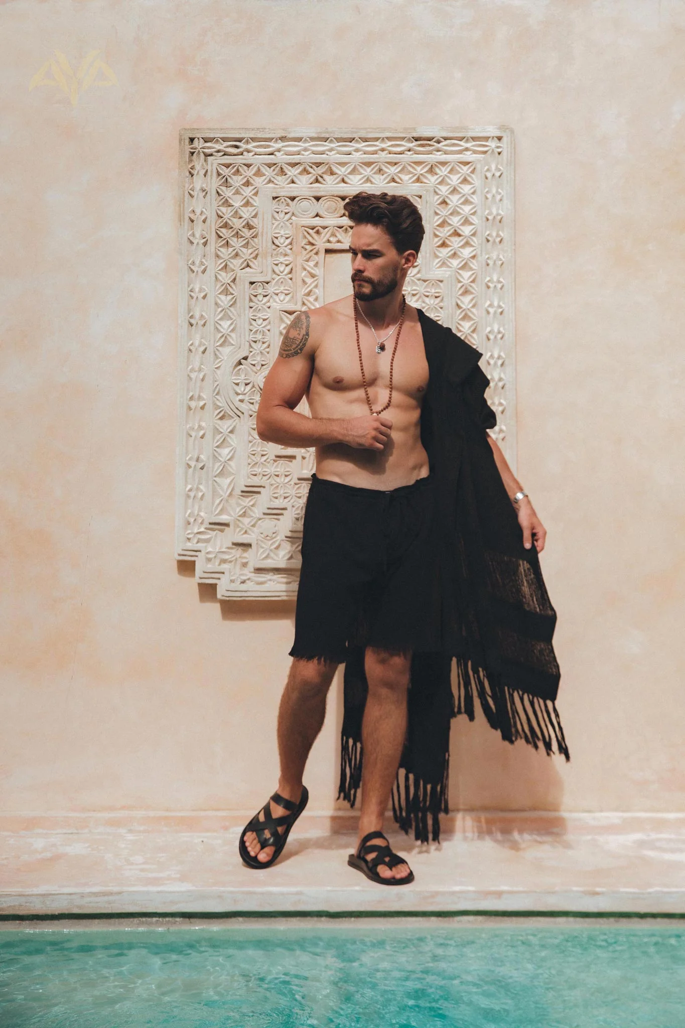 Black Handwoven Cotton Shorts for Men