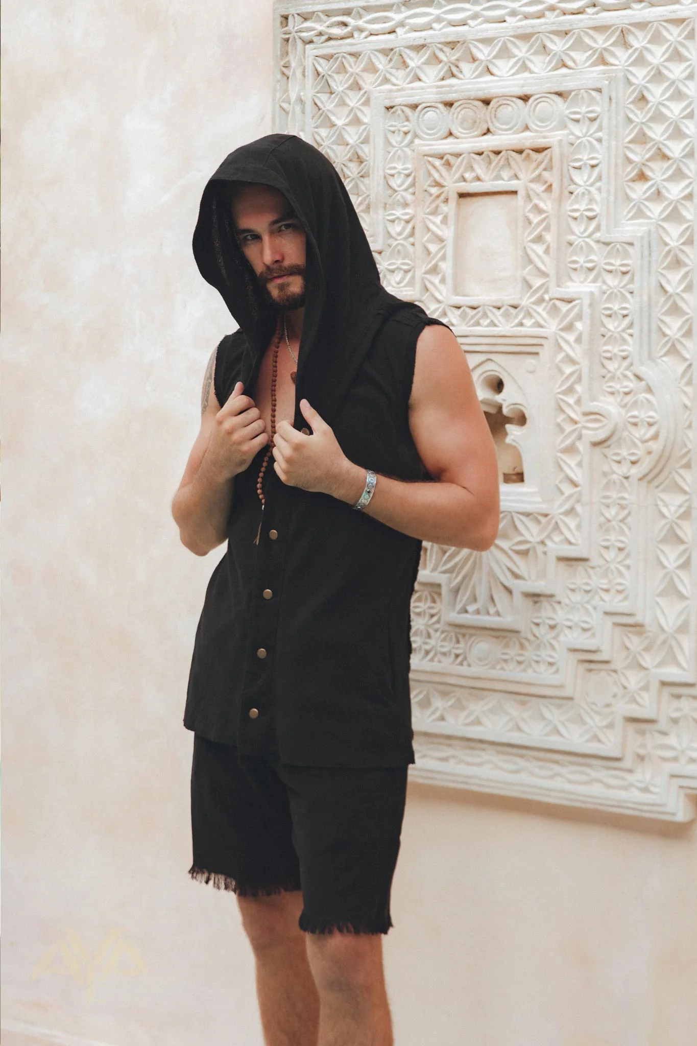Black Handwoven Cotton Shorts for Men - Image 7