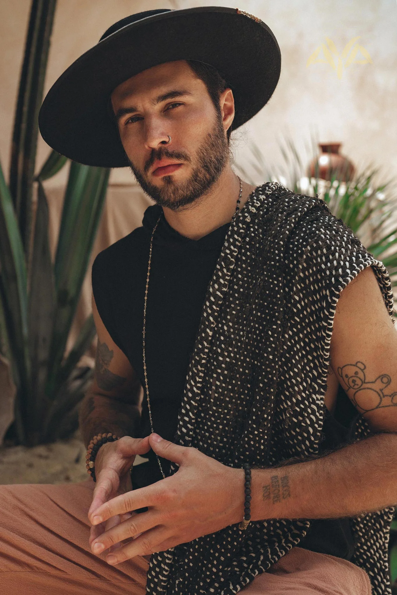 Black Handwoven Cotton Sleeveless Hoody for Men - Image 3