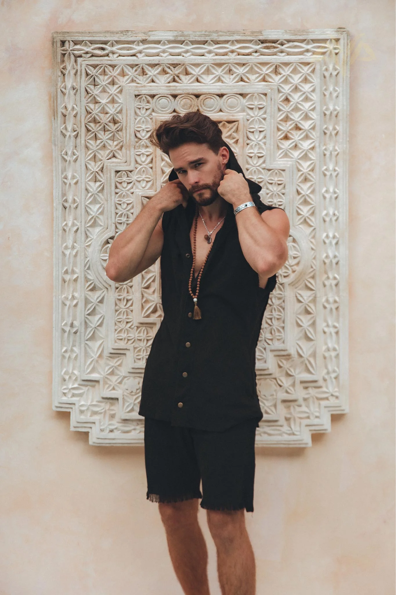 Black Hooded Vest Waistcoat for Men - Image 4