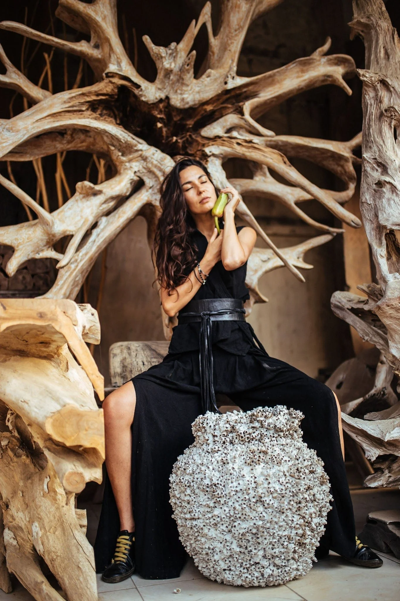 Black Linen Pants Boho Yoga Pants - Image 4