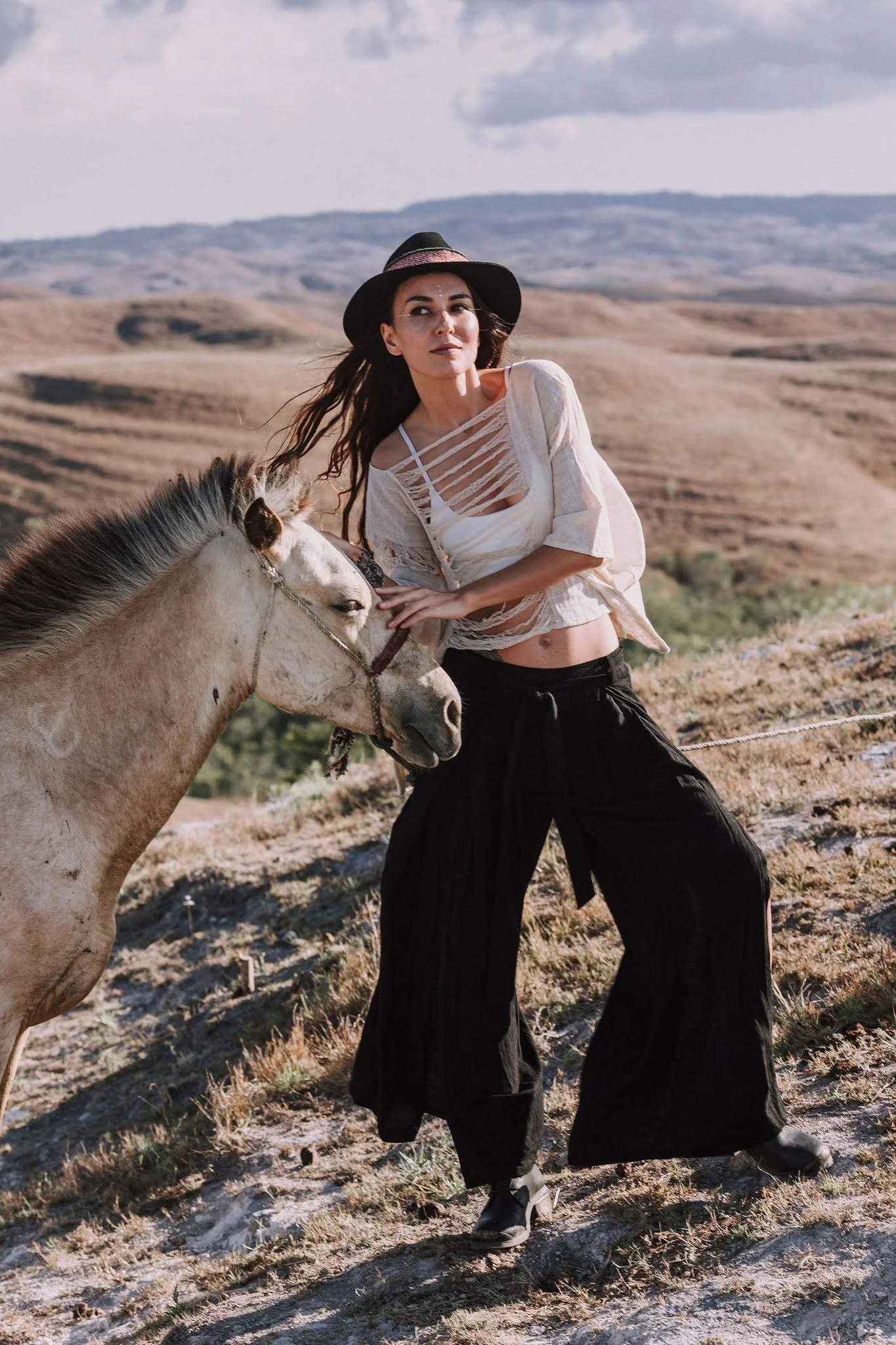 Black Linen Pants Boho Yoga Pants - Image 8