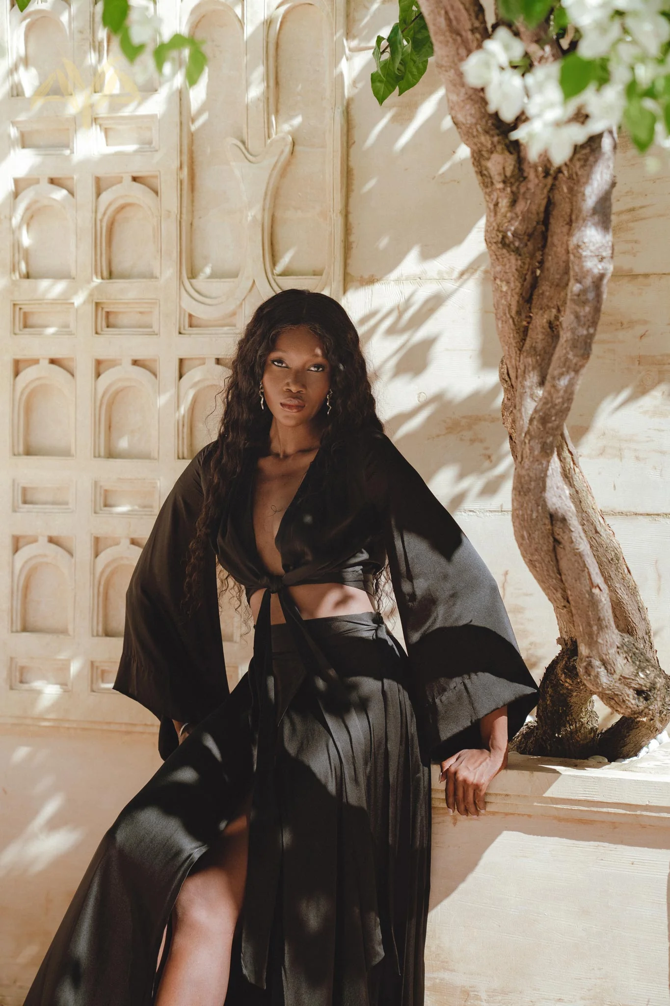 Black Venus Peace Silk Skirt • Boho Elegant Skirt • Adjustable Skirt • Silk Summer Skirt - Image 2