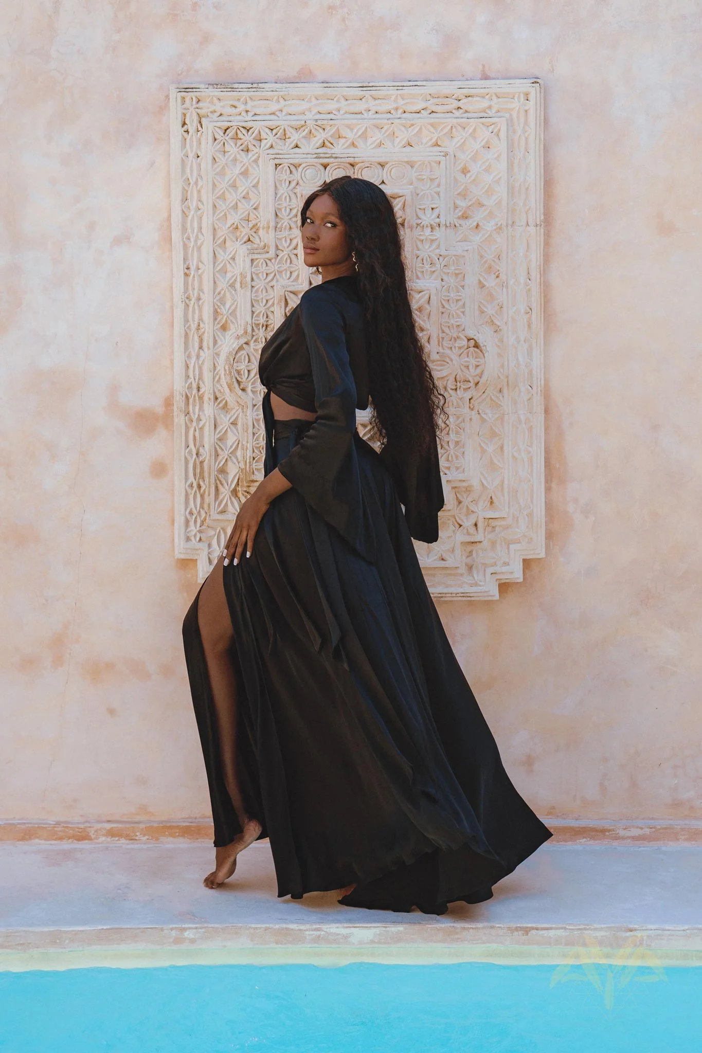 Black Venus Peace Silk Skirt • Boho Elegant Skirt • Adjustable Skirt • Silk Summer Skirt - Image 5