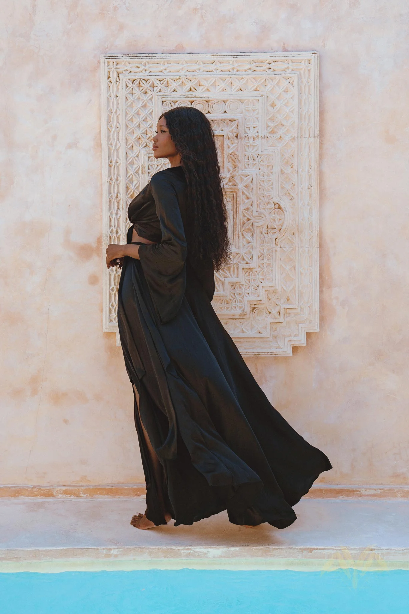 Black Venus Peace Silk Skirt • Boho Elegant Skirt • Adjustable Skirt • Silk Summer Skirt - Image 7