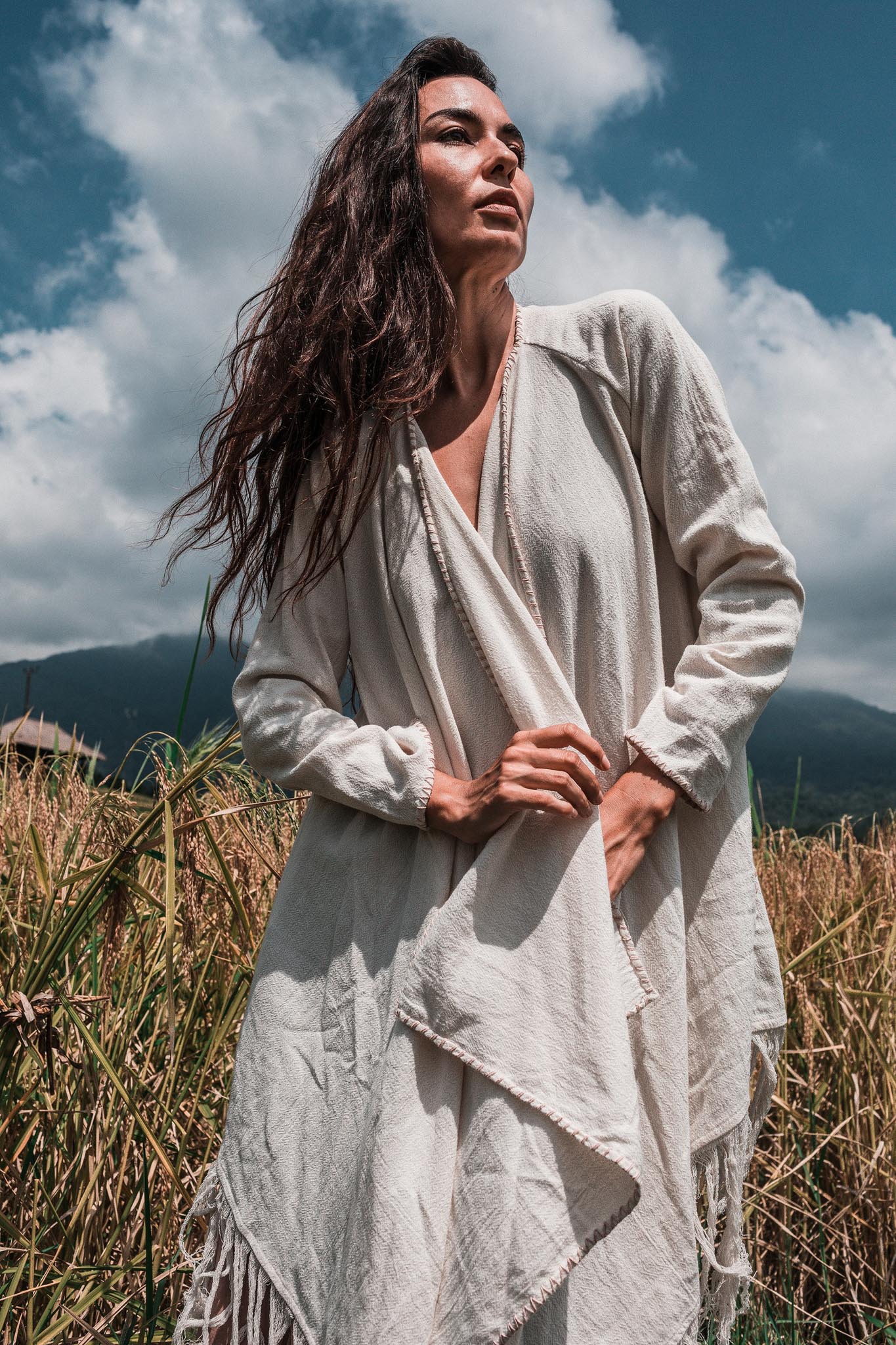 Off-White Bohemian Raw Cotton Coat Cape Wrap - Image 4