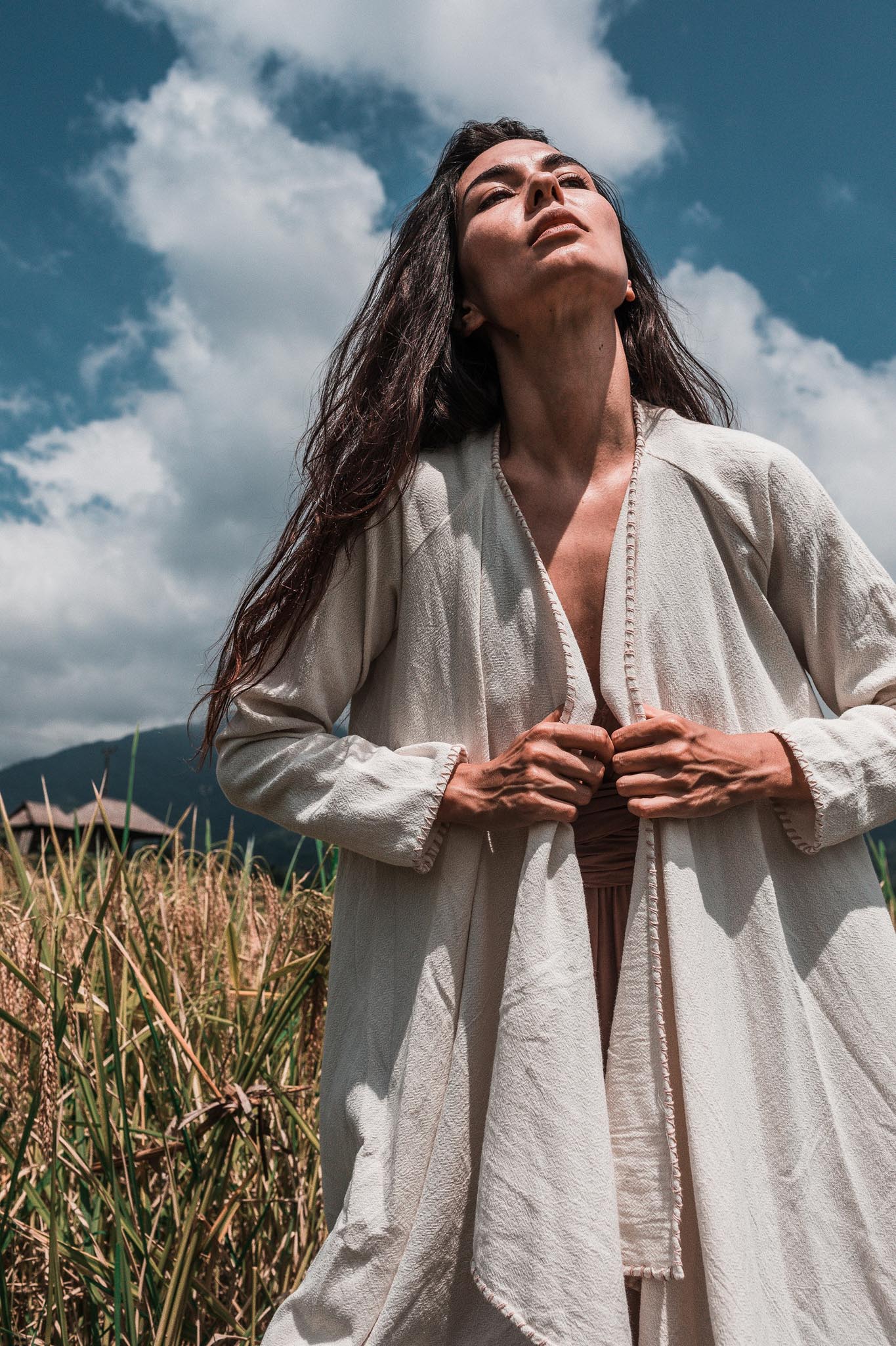 Off-White Bohemian Raw Cotton Coat Cape Wrap - Image 9