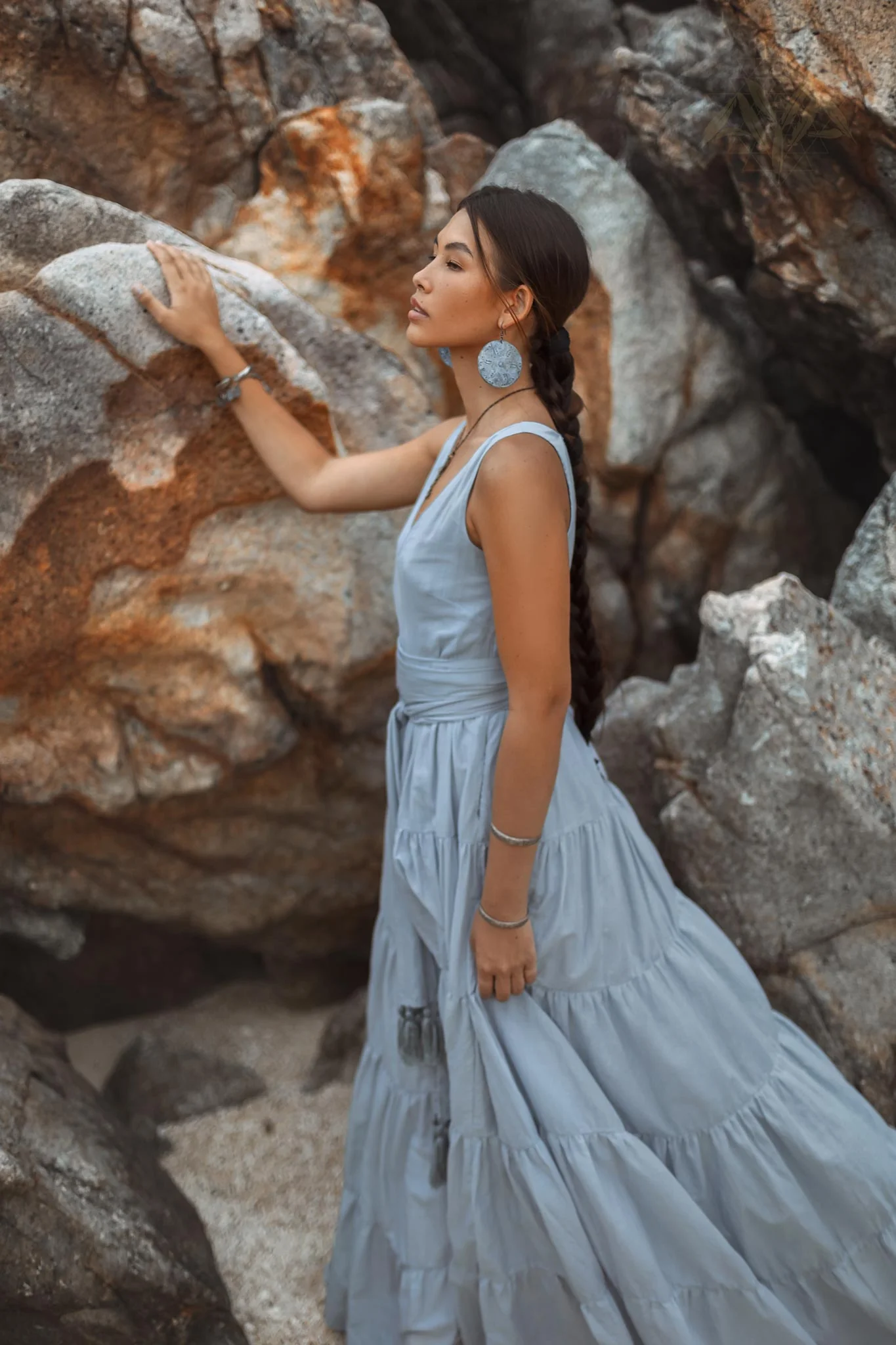 Boho Bridesmaid Dress • A Line Dress • Sky Blue Maxi Adjustable Dress - Image 2
