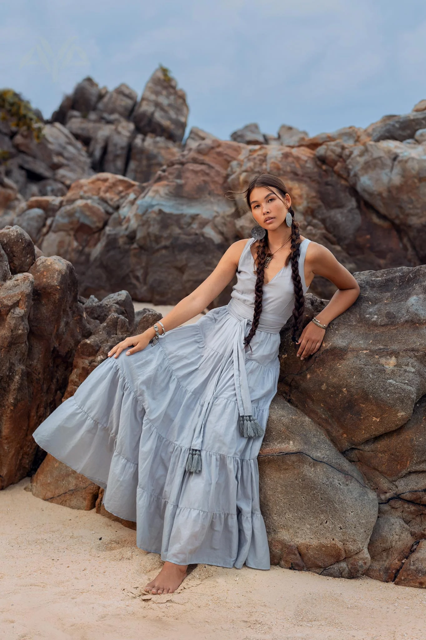 Boho Bridesmaid Dress • A Line Dress • Sky Blue Maxi Adjustable Dress - Image 7