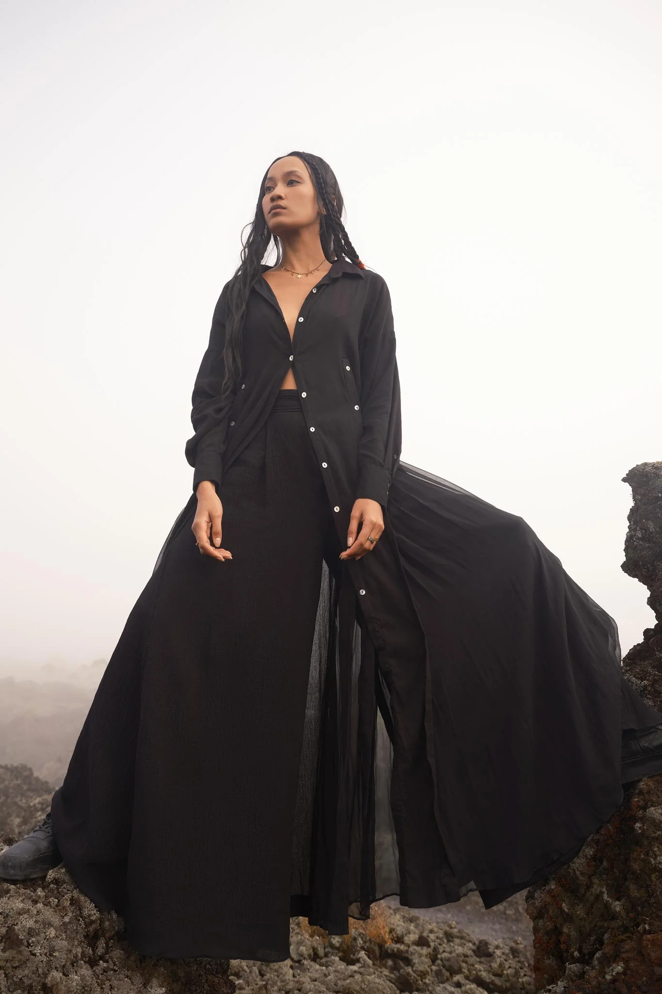 Black Kannika Shirt Dress • Black Gothic Cover Up Dress • Long Sleeves Shirt Dress - Image 10