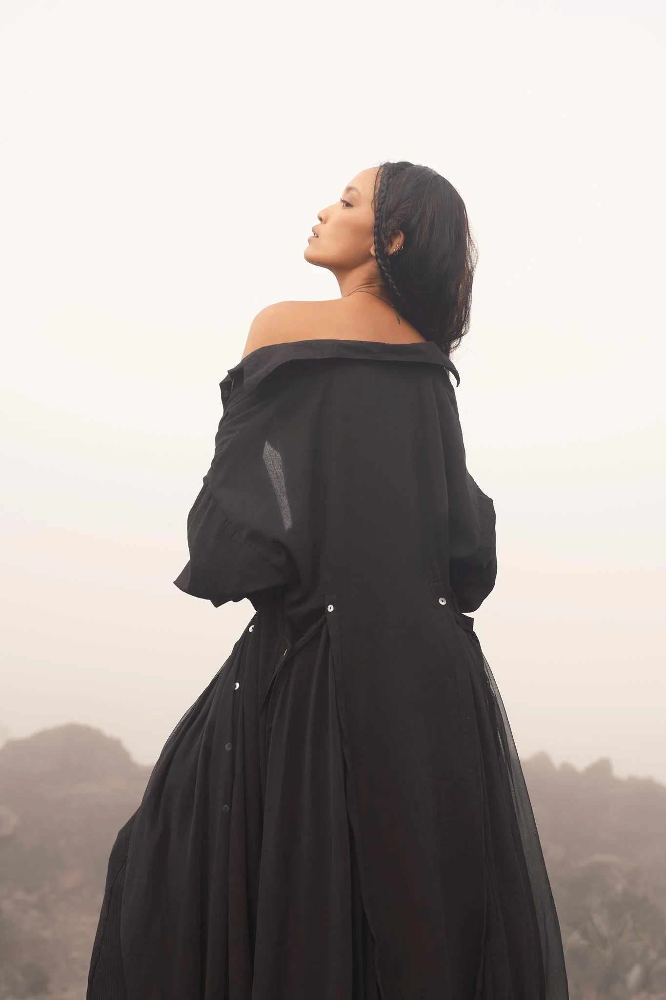 Black Kannika Shirt Dress • Black Gothic Cover Up Dress • Long Sleeves Shirt Dress - Image 9