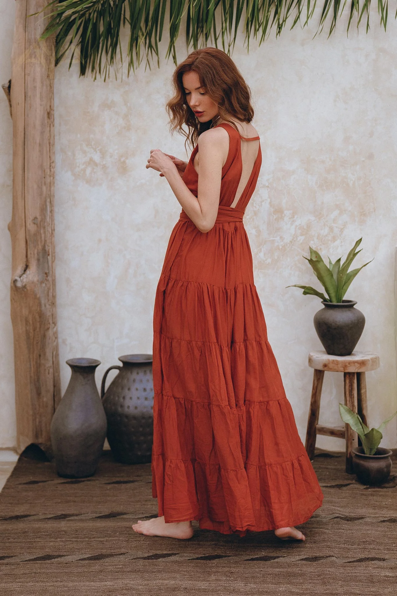Boho Bridesmaid Dress • Boho Belted Dress • Red Maxi Adjustable Dress - Image 10