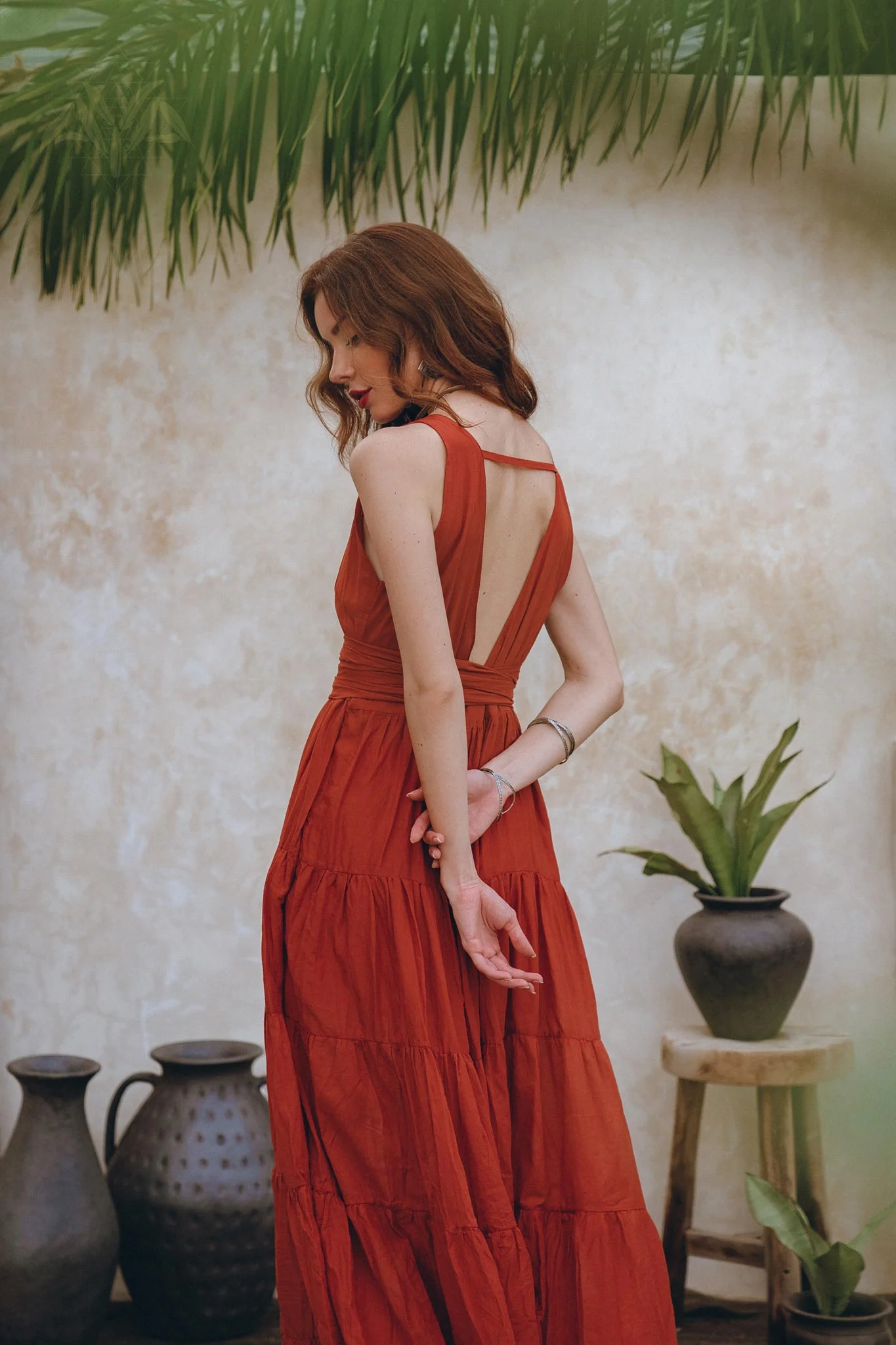 Boho Bridesmaid Dress • Boho Belted Dress • Red Maxi Adjustable Dress - Image 5