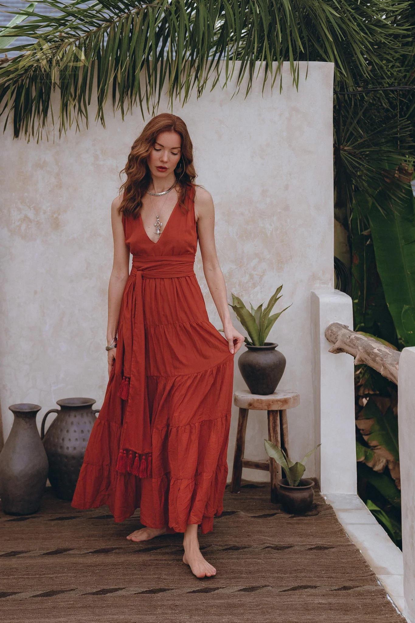 Boho Bridesmaid Dress • Boho Belted Dress • Red Maxi Adjustable Dress - Image 9