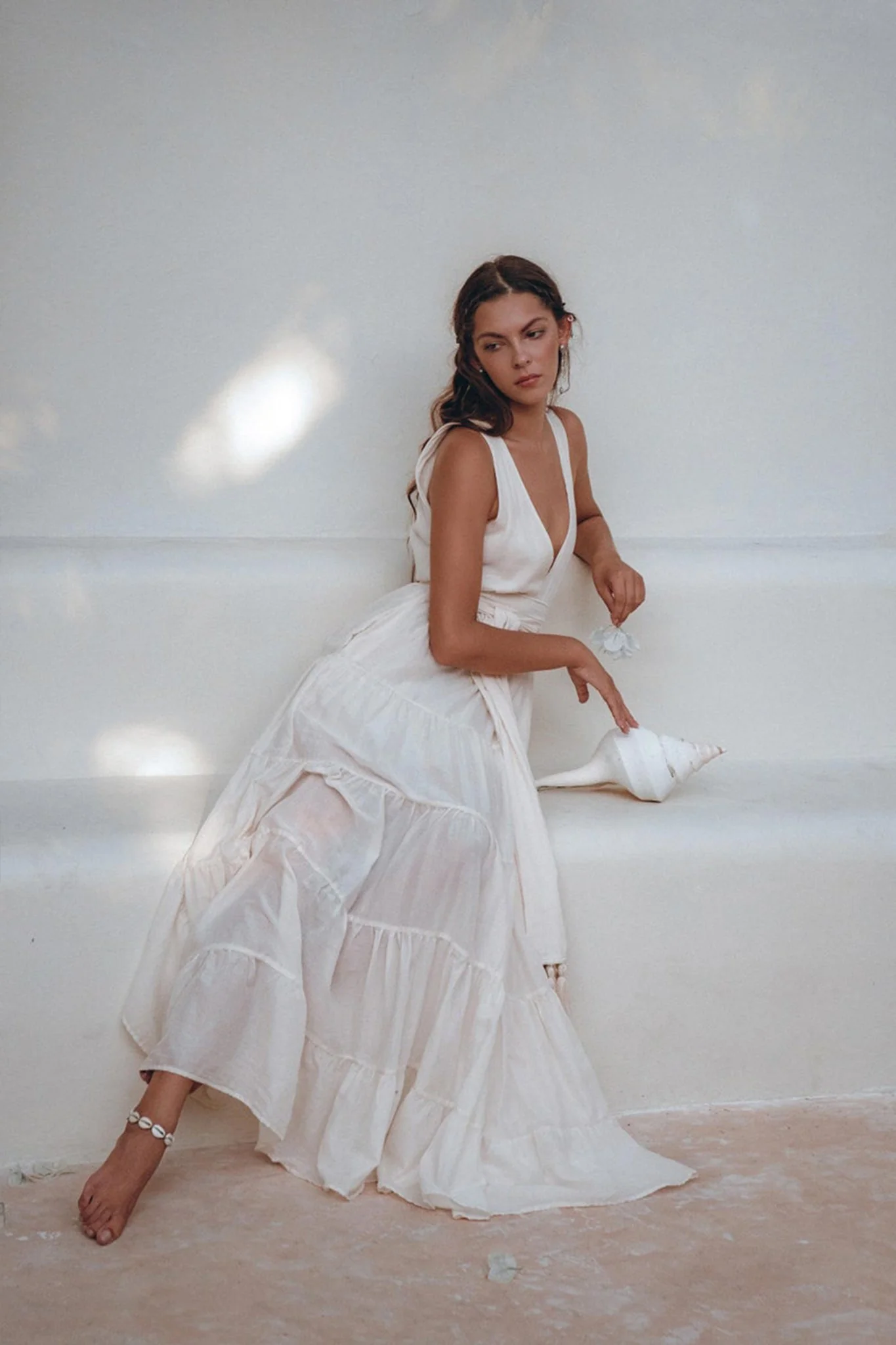 Boho Dress for Women • Off-White Maxi Adjustable Dress • Bohemian Dress - Image 6