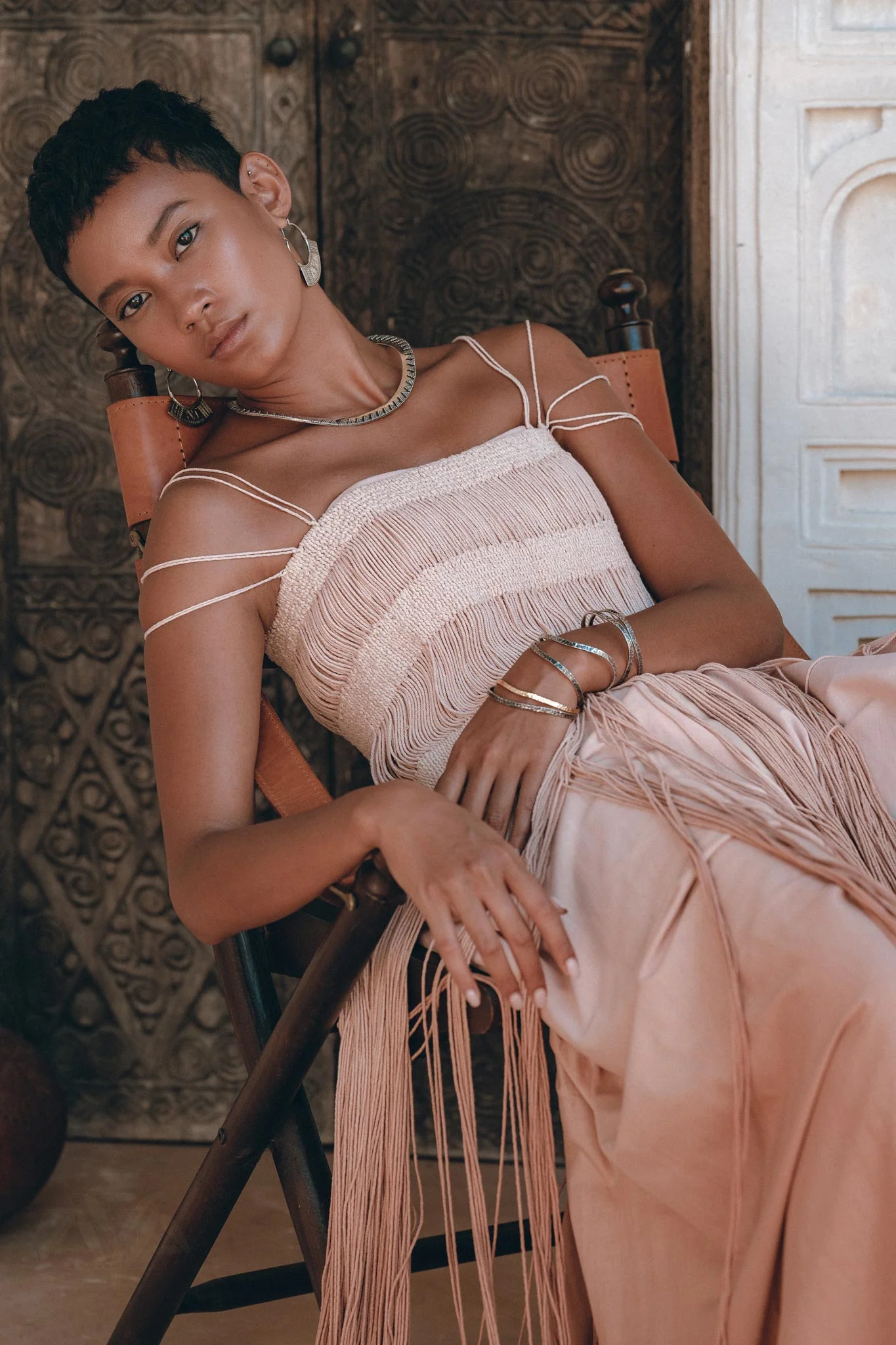 Dusty Pink Tribal Goddess Slip Over • Ethnic Handwoven Macrame Net Overlay Dress - Image 4