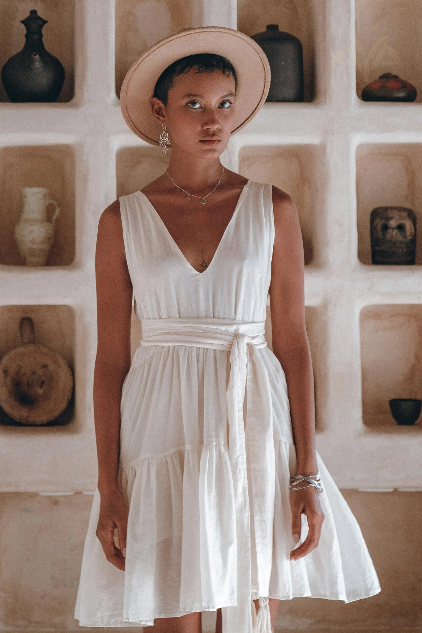 Boho Mini Bridesmaid Dress • A Line Dress • White Mini Adjustable Dress - Image 2