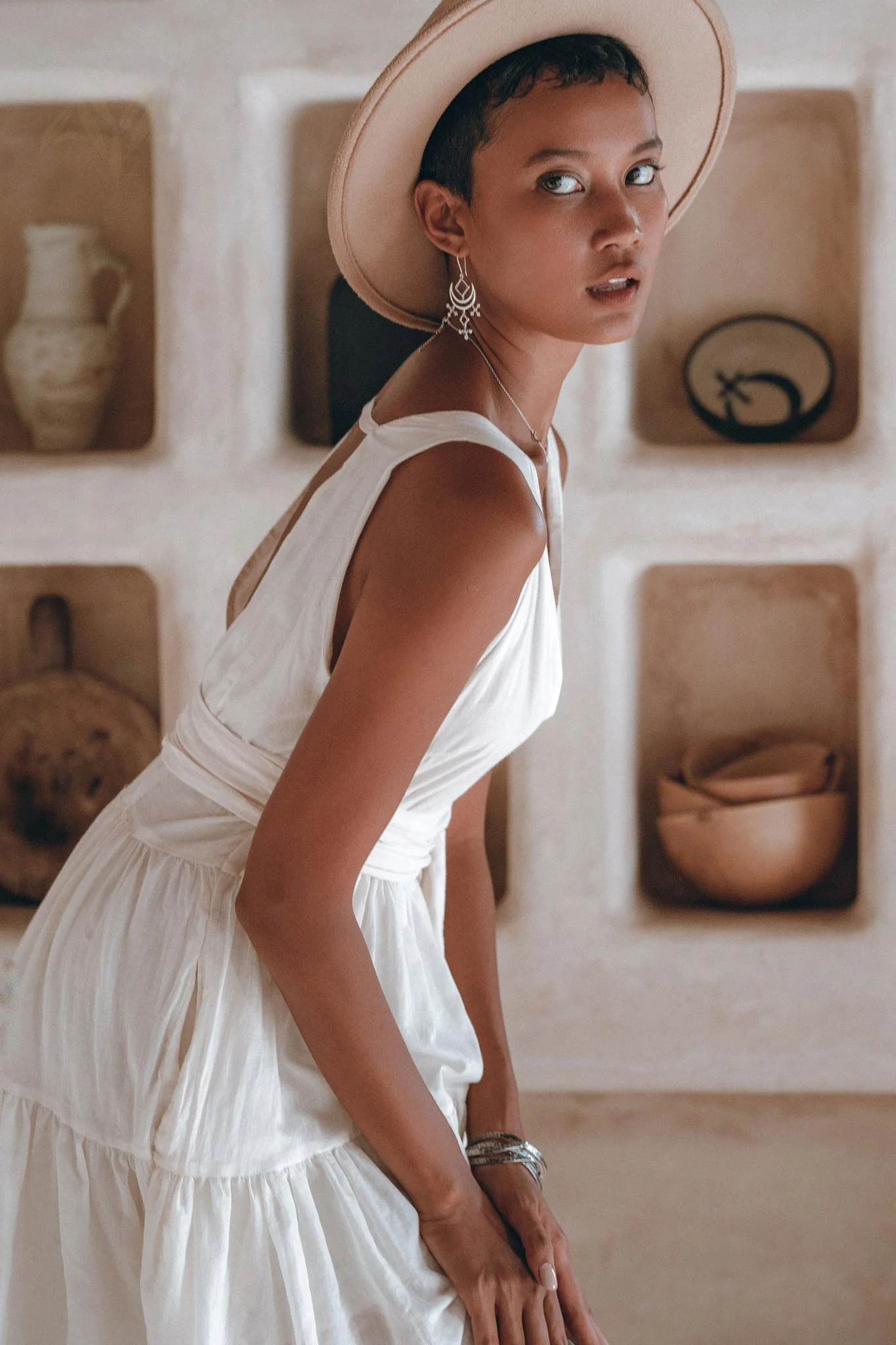 Boho Mini Bridesmaid Dress • A Line Dress • White Mini Adjustable Dress - Image 3